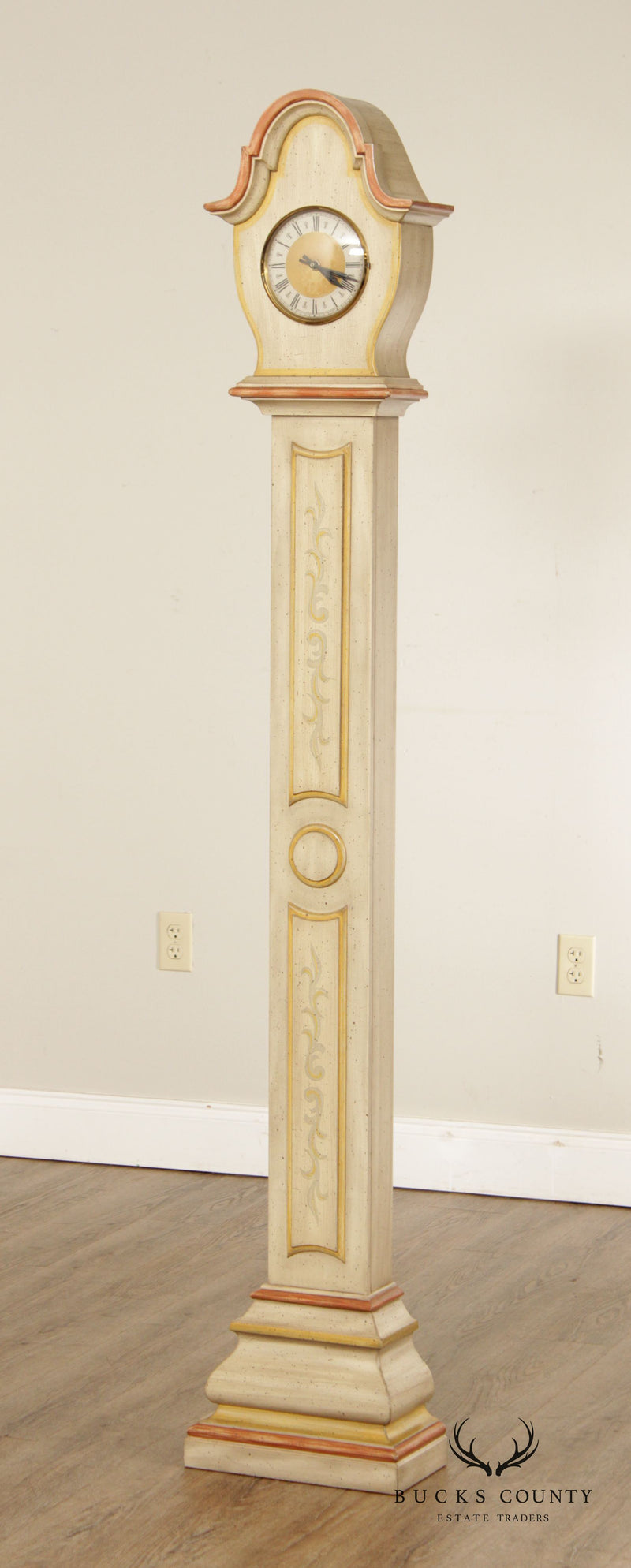 Trend Clock by Sligh Painted Decorated Narrow, Tall Grandmother Clock
