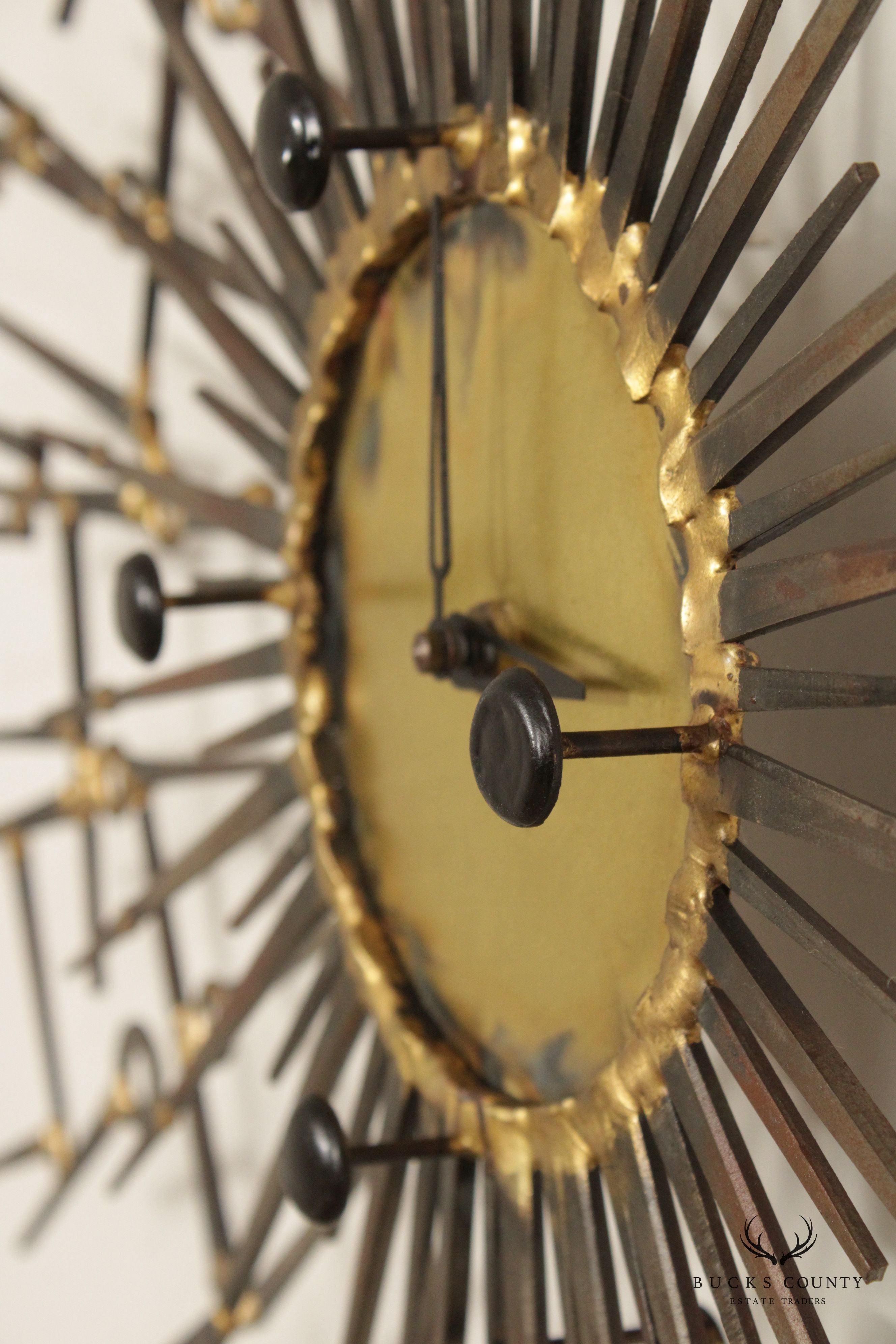 Brutalist Style Sculptural Sunburst Nail Wall Clock