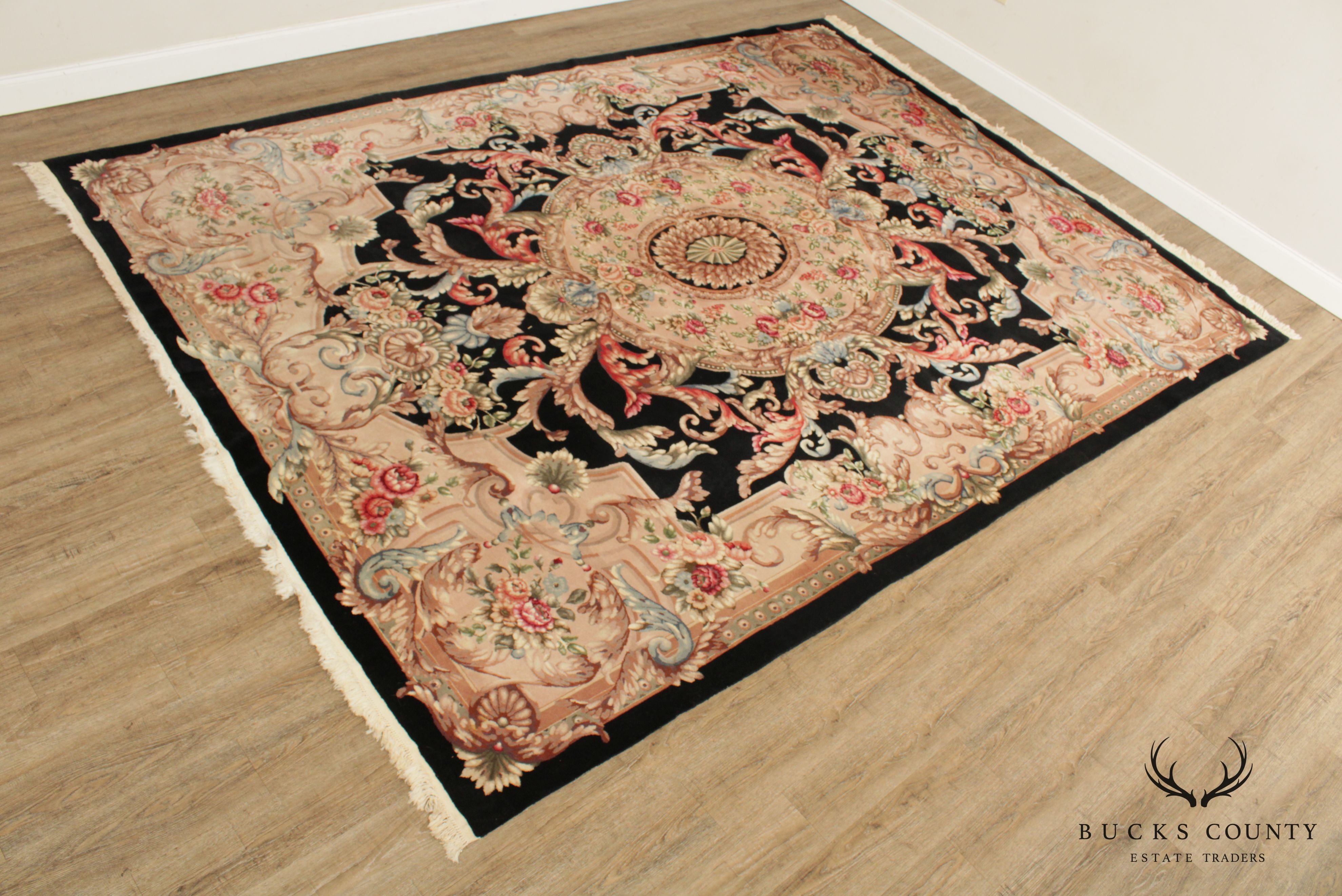 Vintage Indo Aubusson 12'3 inch x 8'11 inch Wool Area Rug