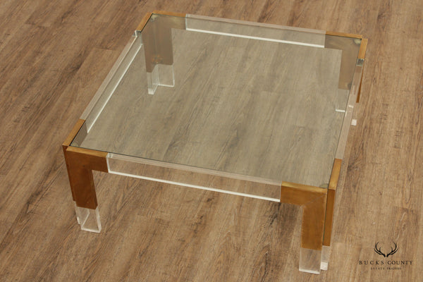 Contemporary Style Square Glass Lucite Square Coffee Table