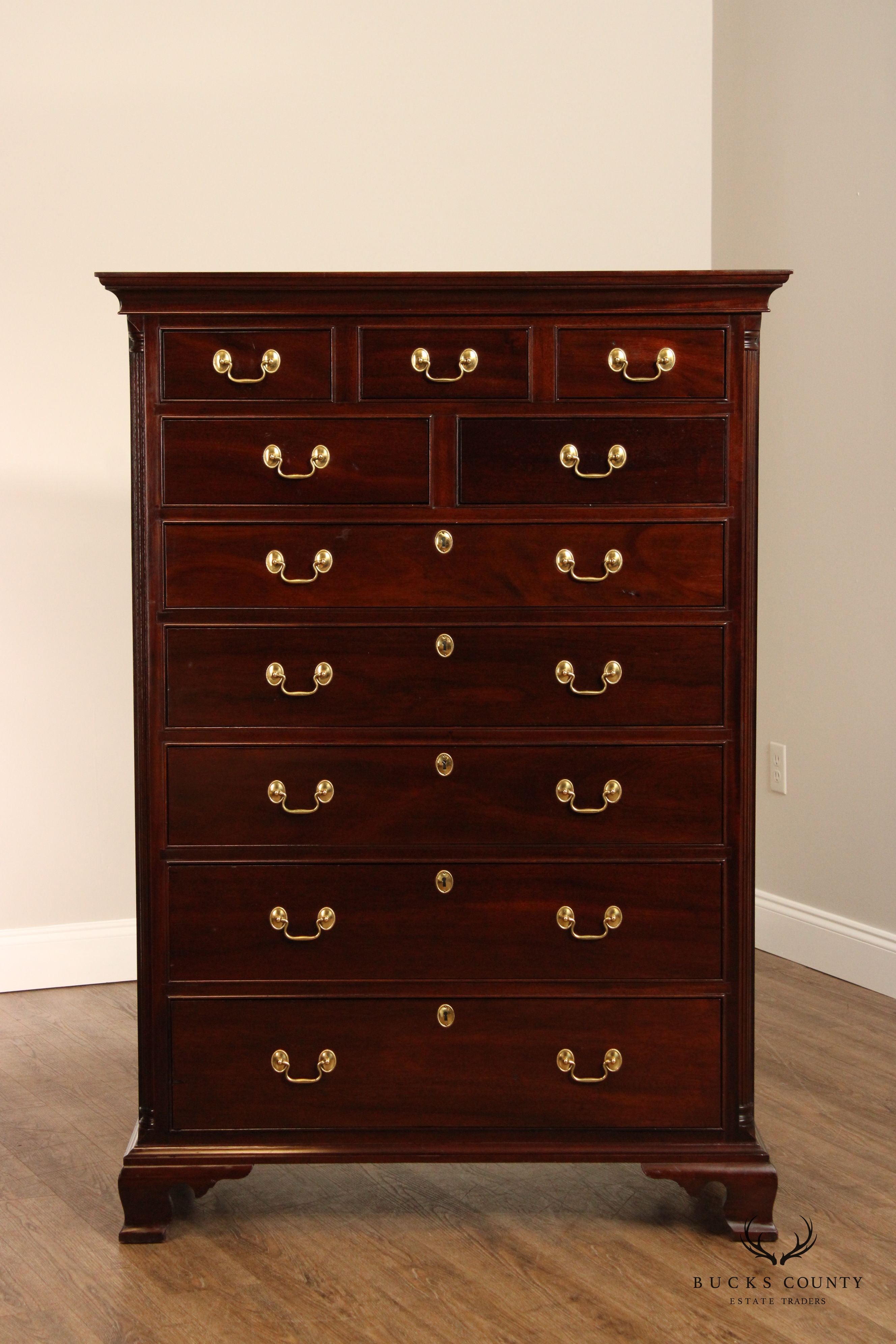 Stickley Chippendale Style Mahogany Tall Chest of Drawers