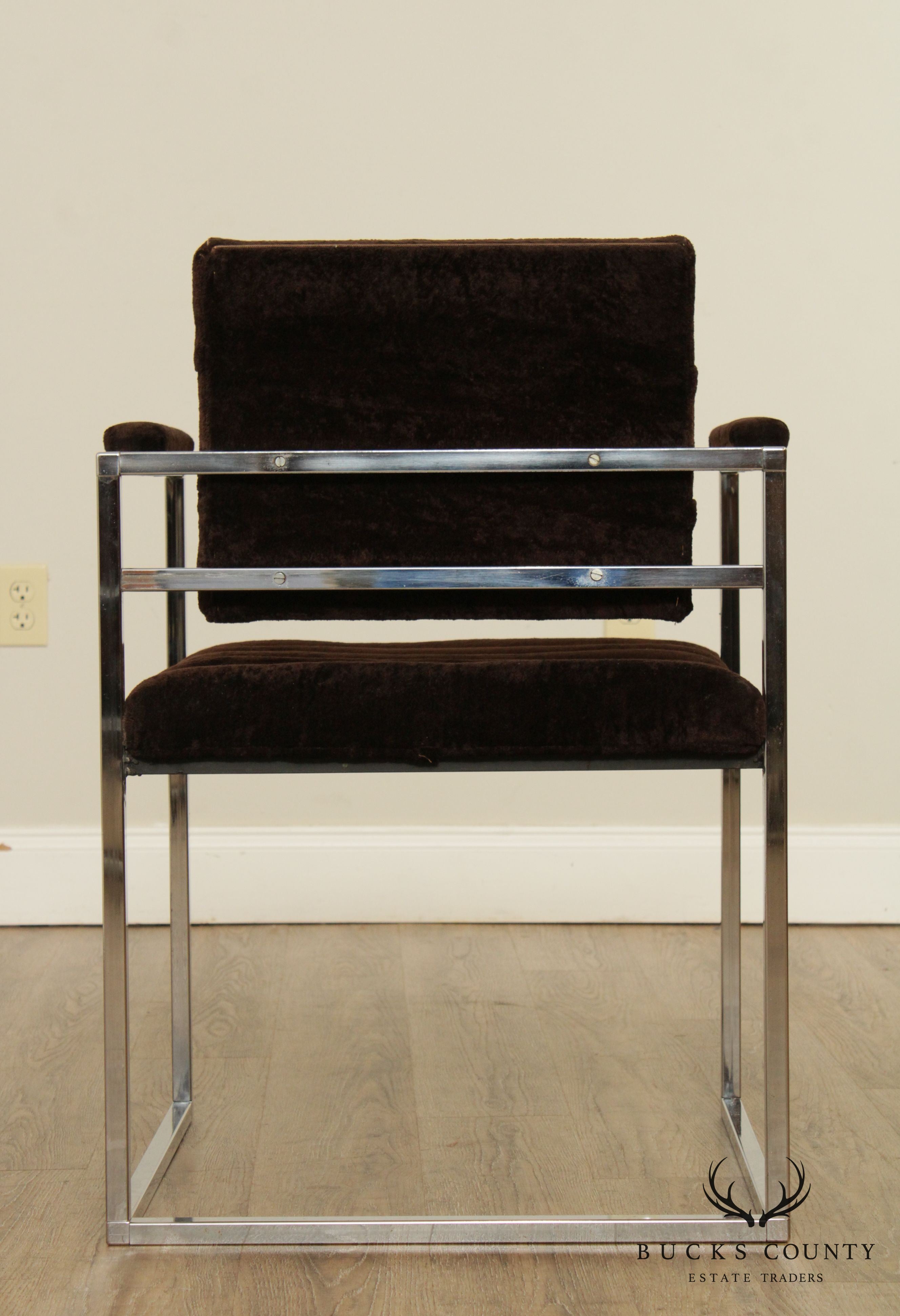 Mid Century Modern Milo Baughman Style Chrome Frame Armchair