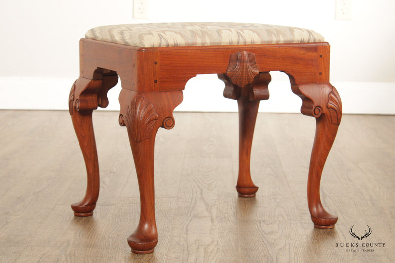 custom Crafted Queen Anne Style Pair of Carved Walnut Stools
