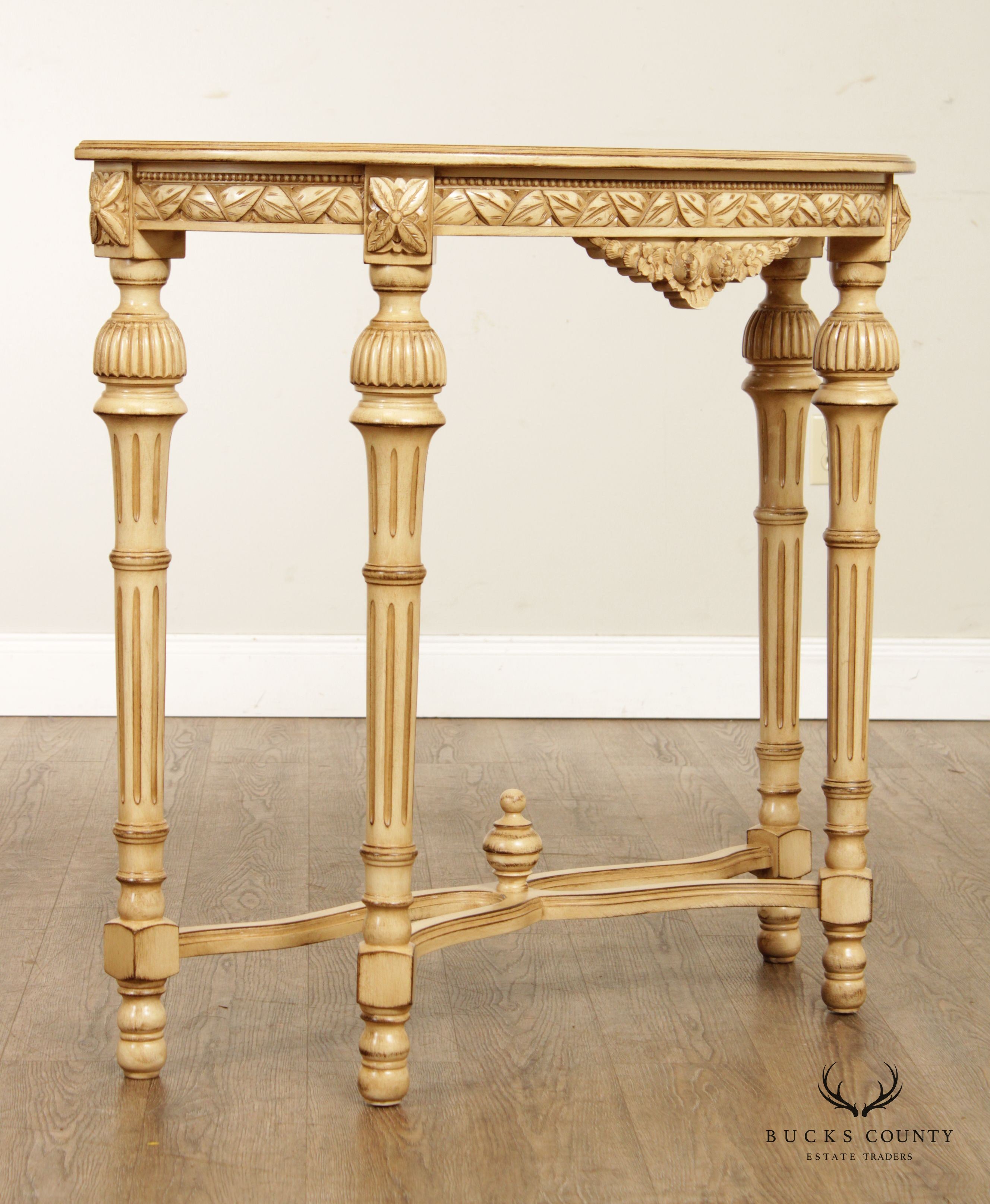 French Louis XVI Style Carved Demi Lune Console