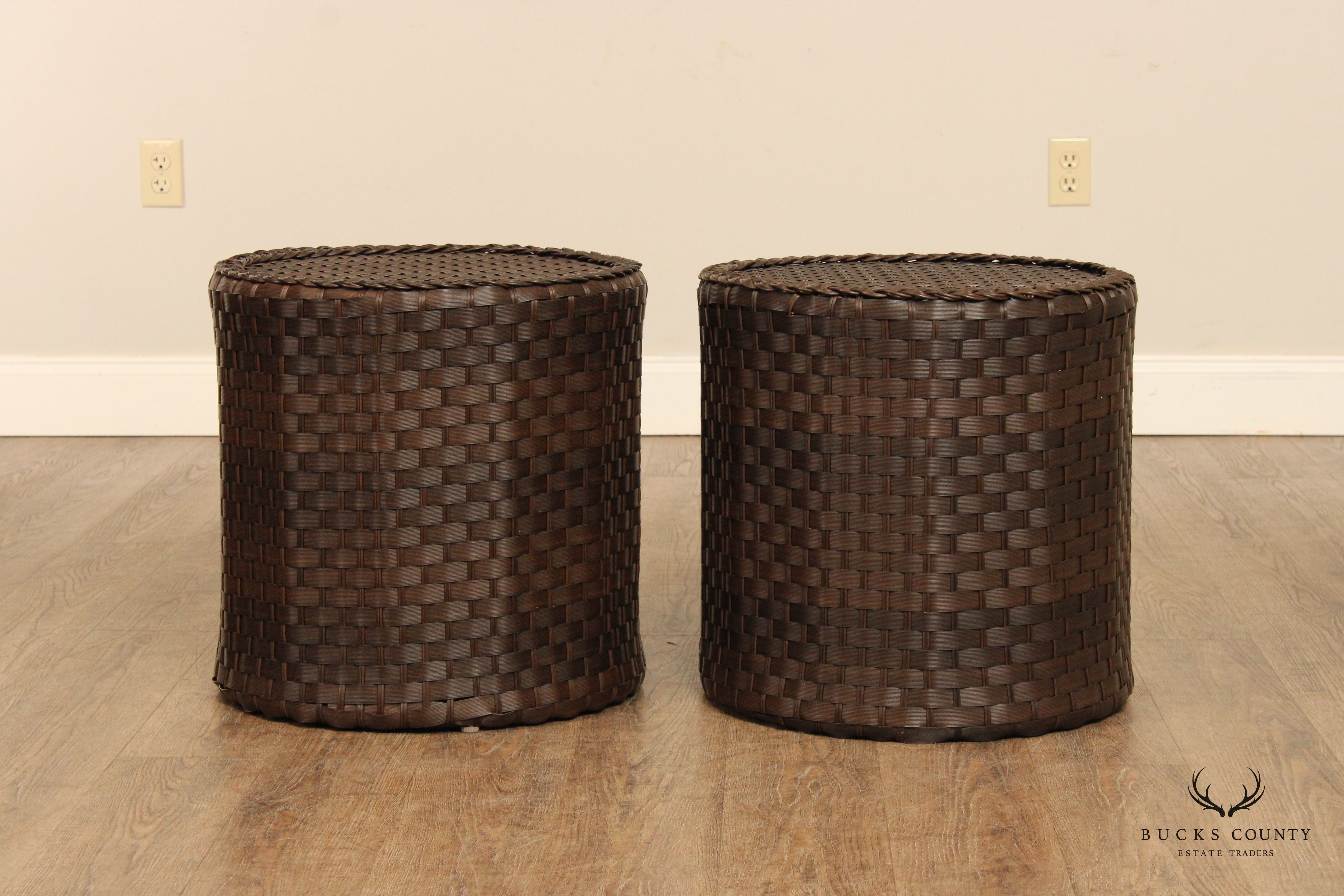 Pair of Outdoor Wicker Patio Stools or Tables