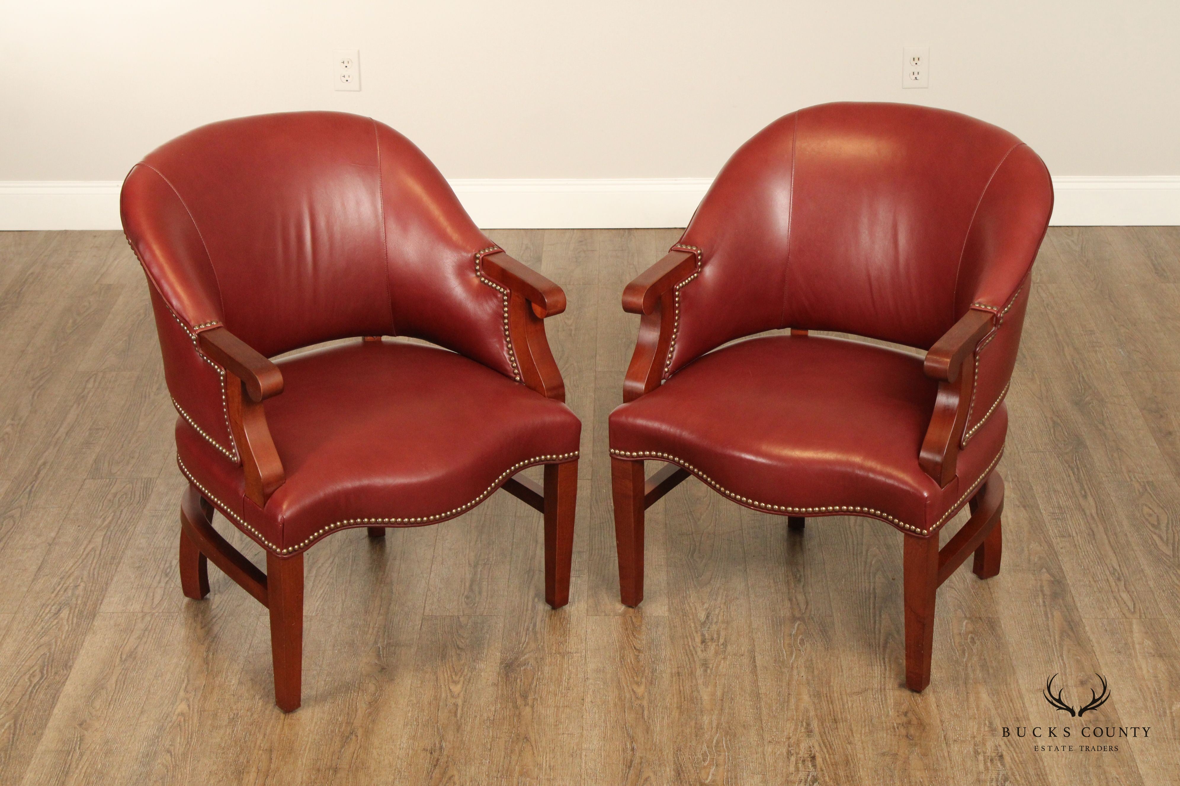 English Traditional Style Pair of Leather Club Chairs