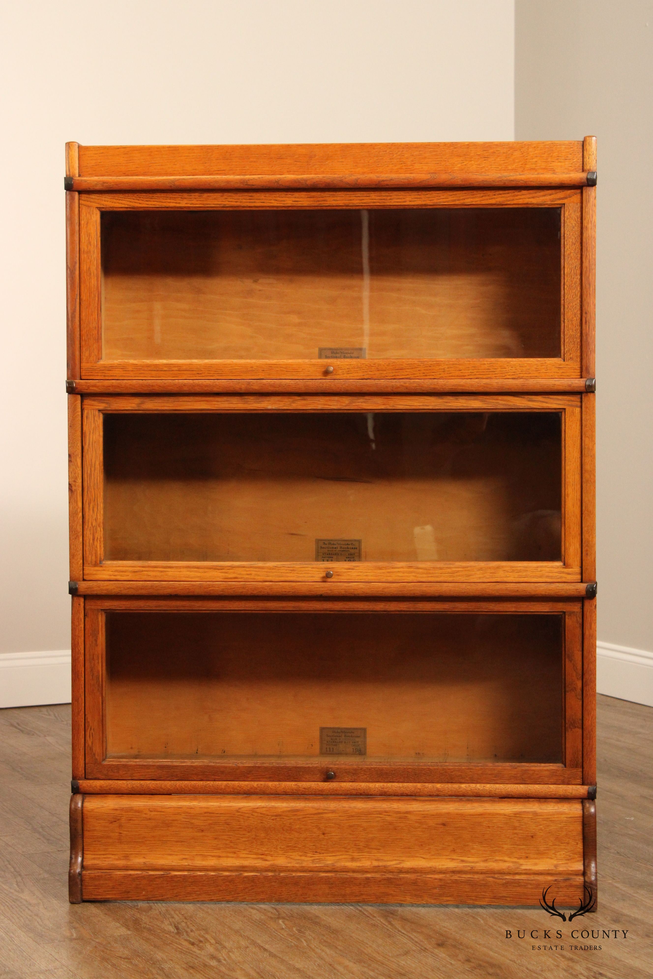 Globe Wernicke Antique Oak Three-Stack Barrister Bookcase