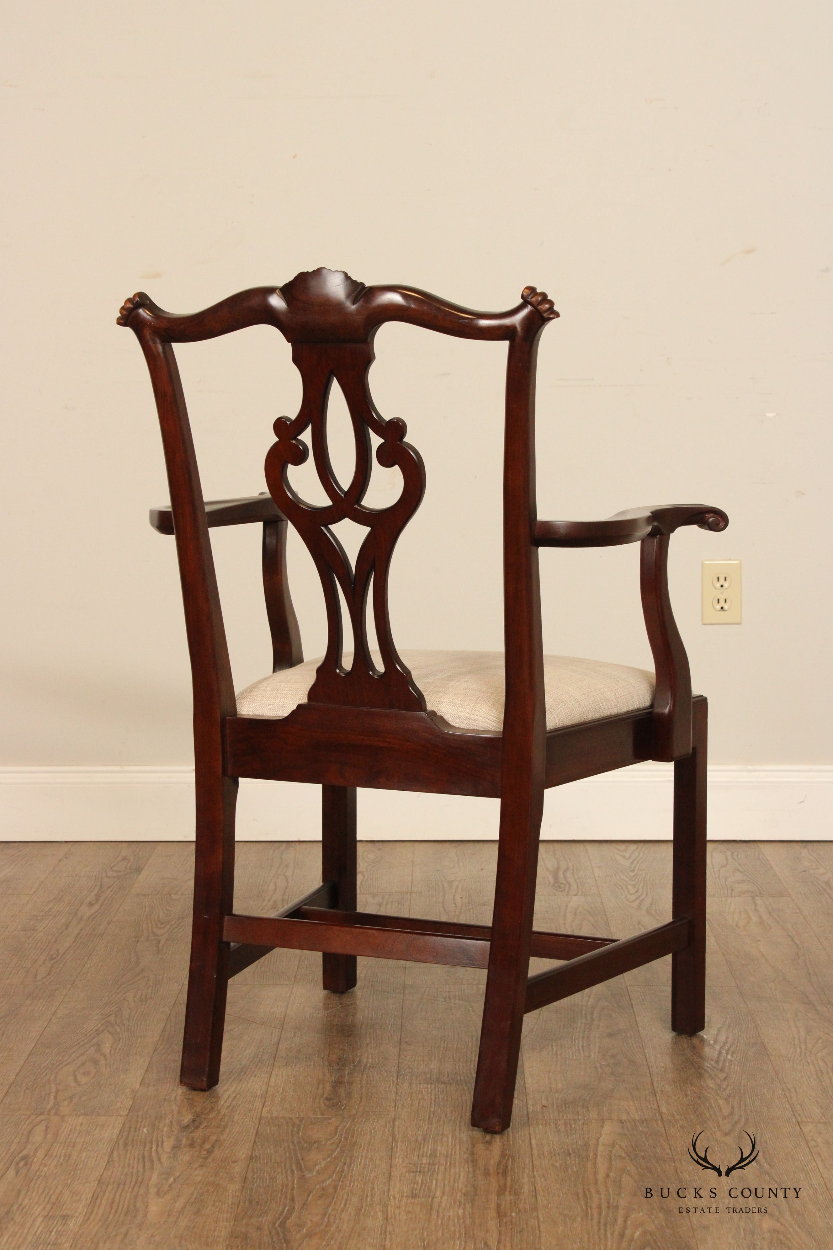 Stickley Chippendale Carved Cherry Set Six Dining Chairs