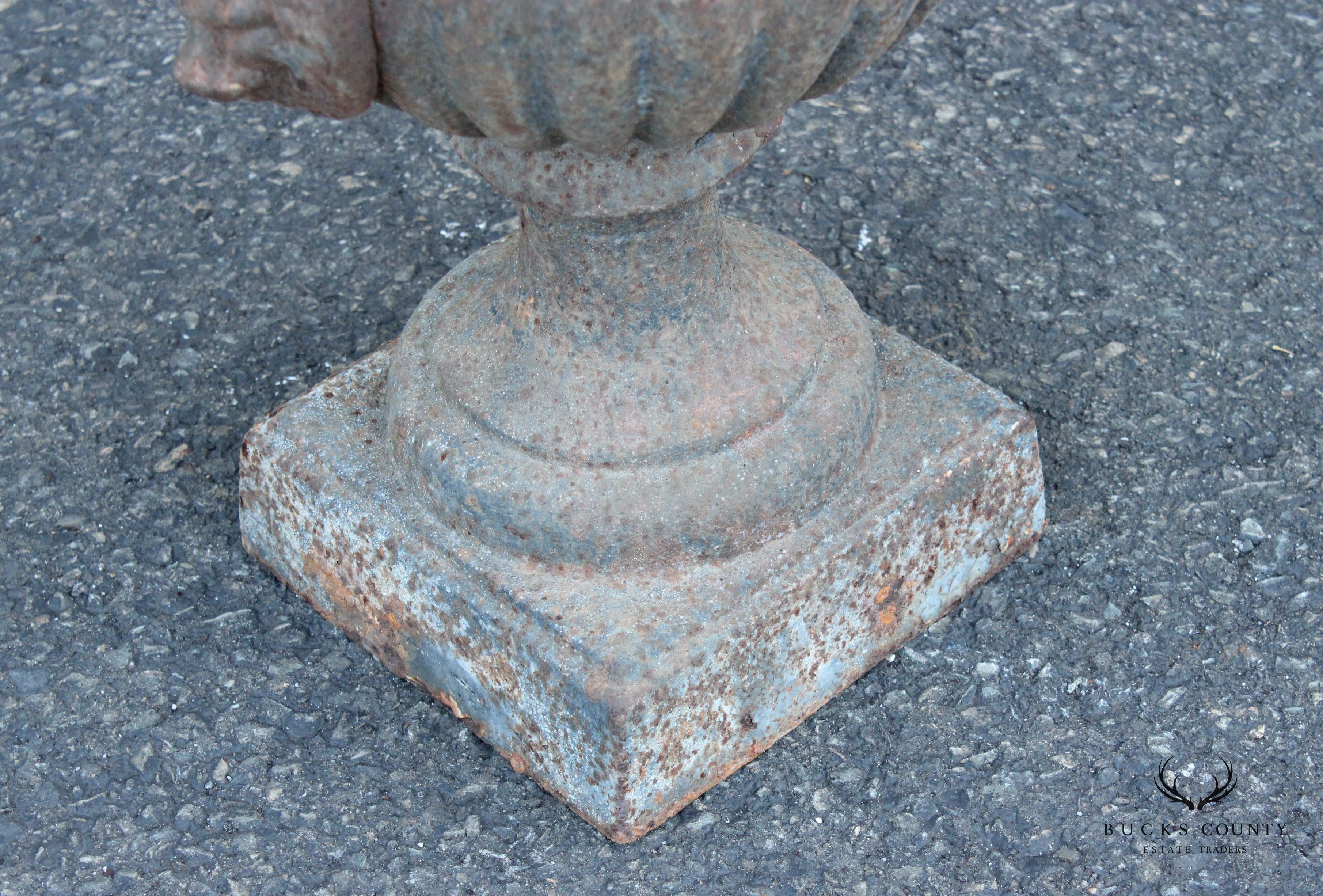 Classical Style Pair Cast Iron Garden Urns with Lion Masks