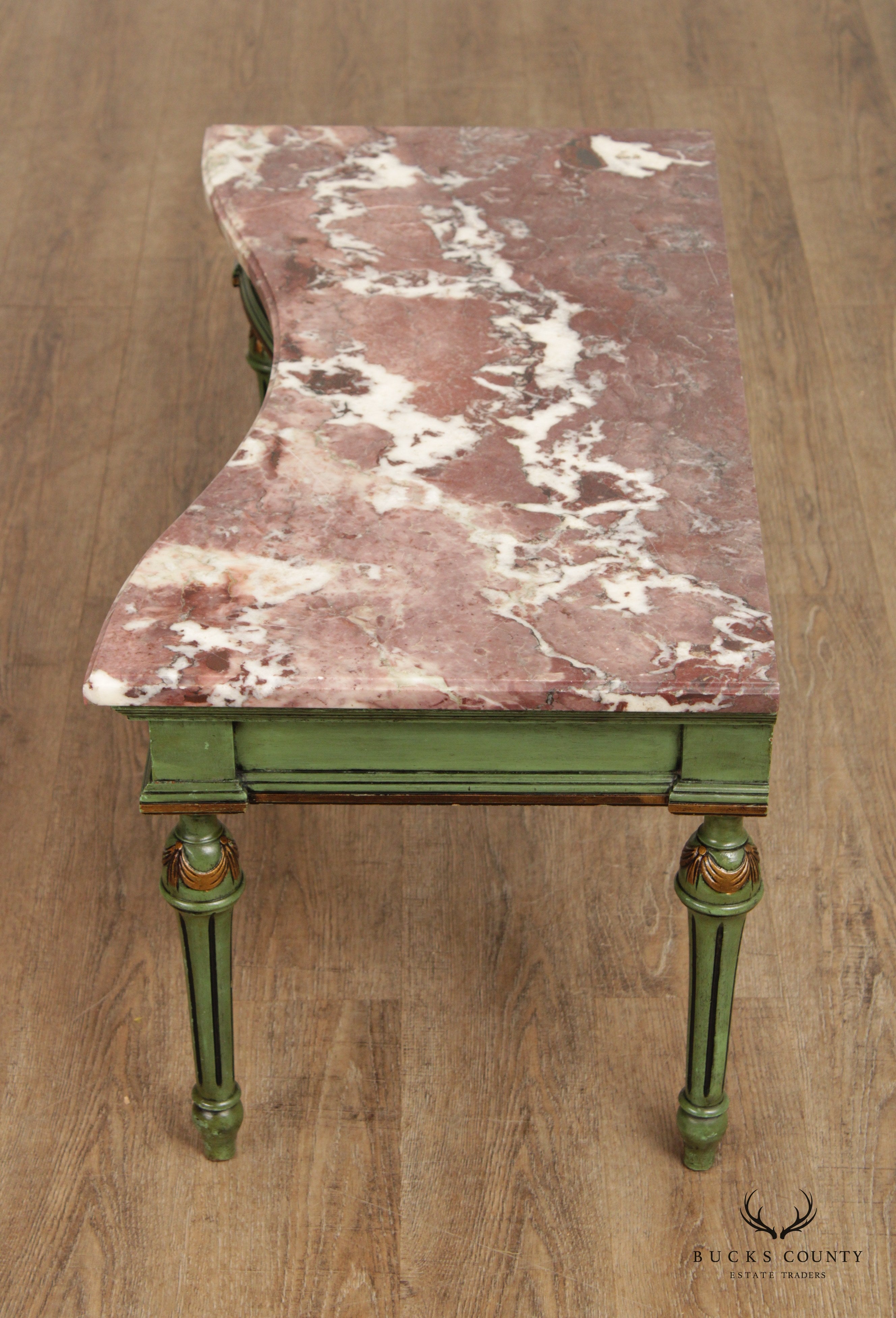 French Louis XV Style Painted Marble Top Low Console Table