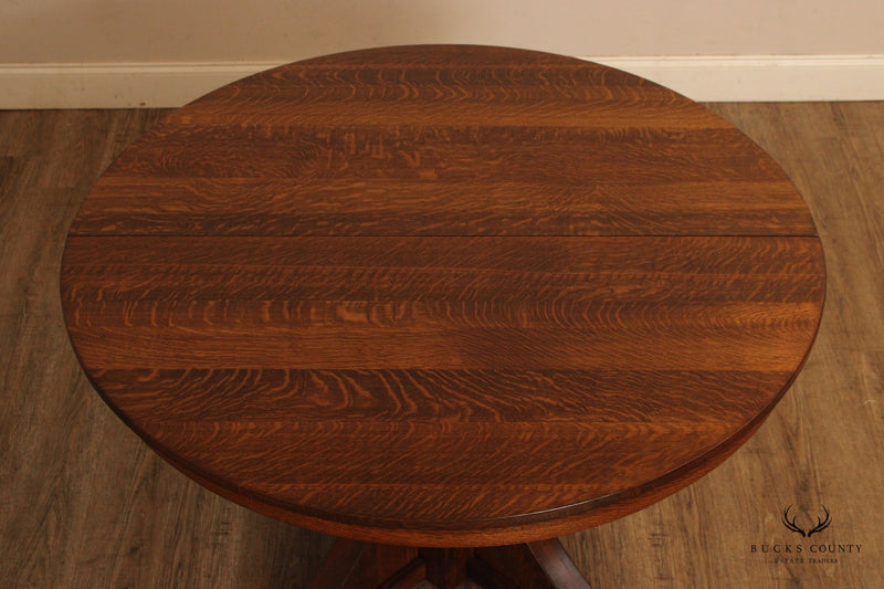Stickley Brothers Antique Mission Oak Round Extendable Pedestal Dining Table
