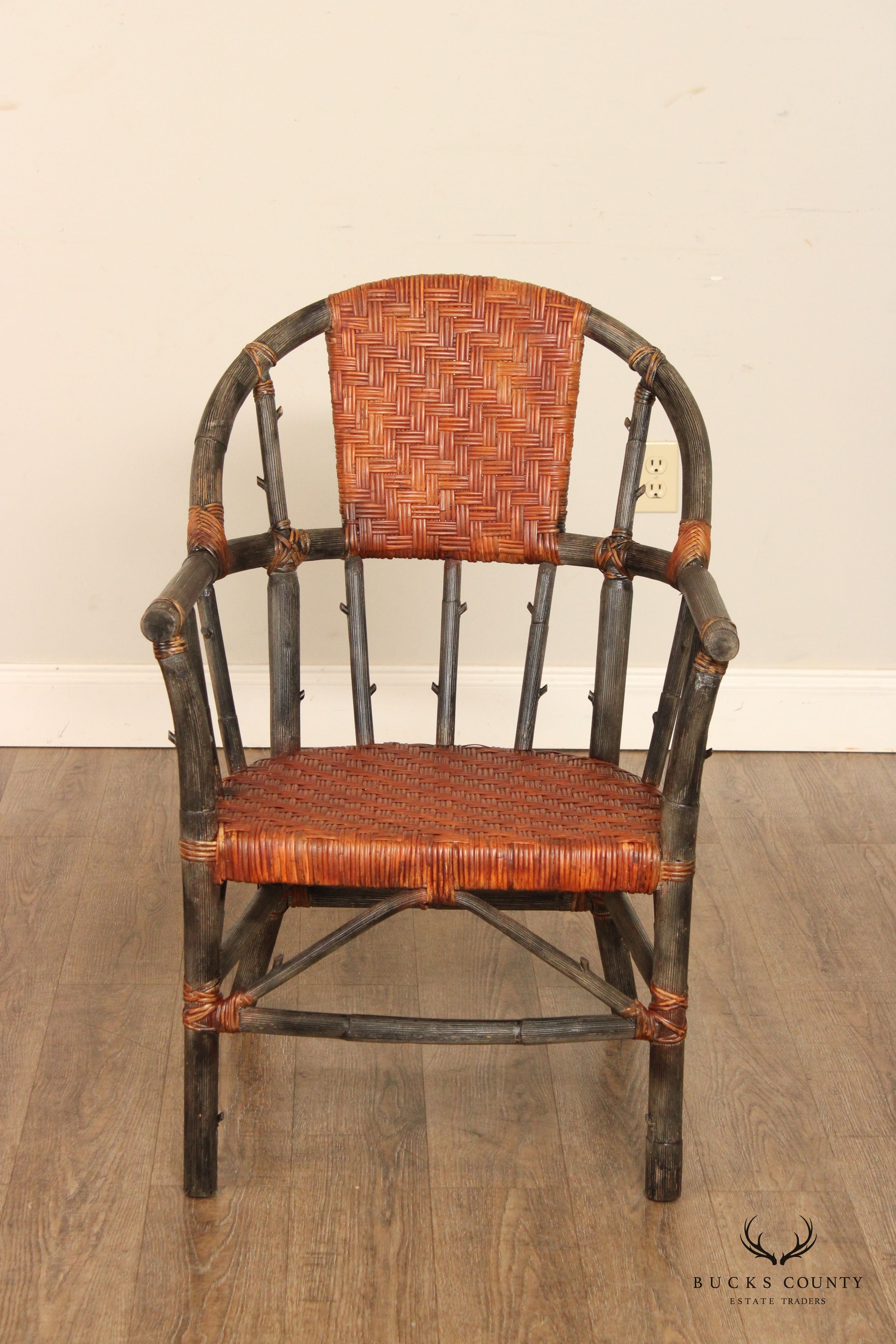 Palecek Adirondack Style Bamboo and Woven Rattan Armchair