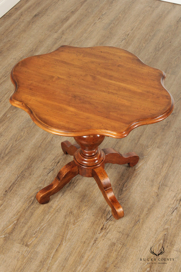 Henredon French Country Distressed Pine Scalloped Pedestal Side Table