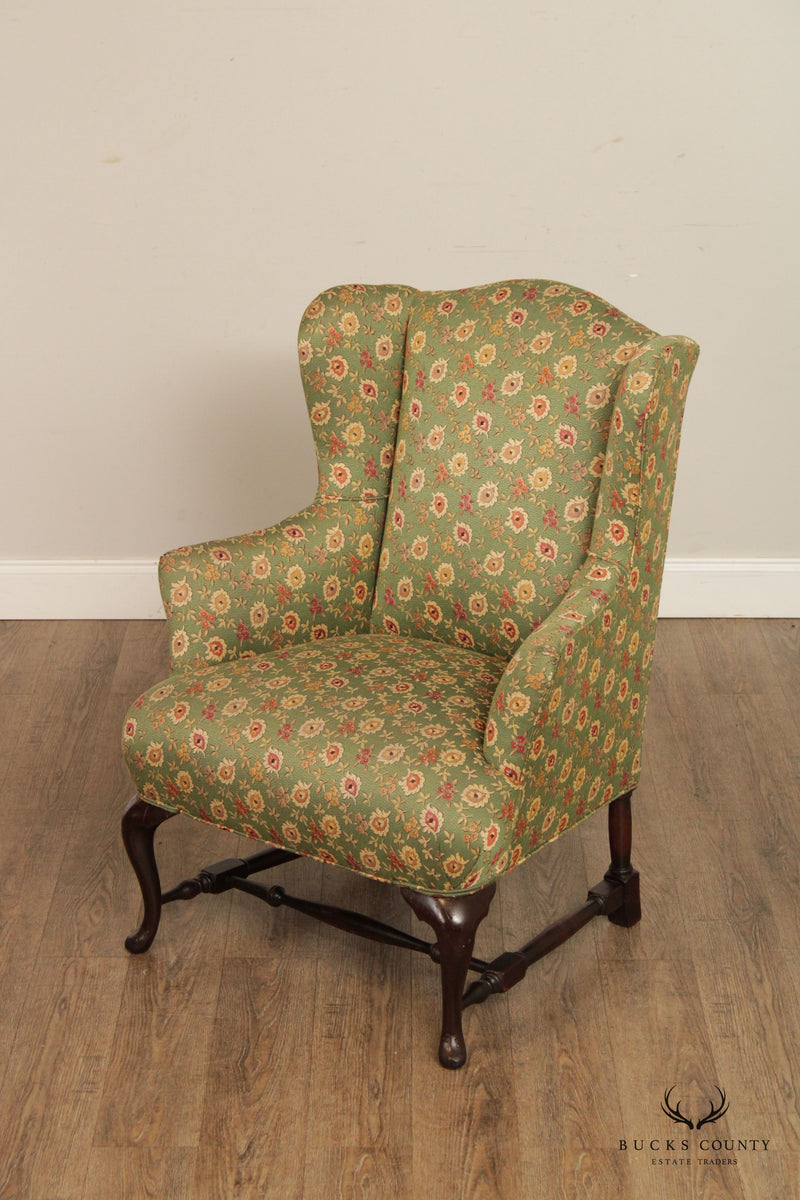 Queen Anne Style Pair Custom Upholstered Wing Chairs