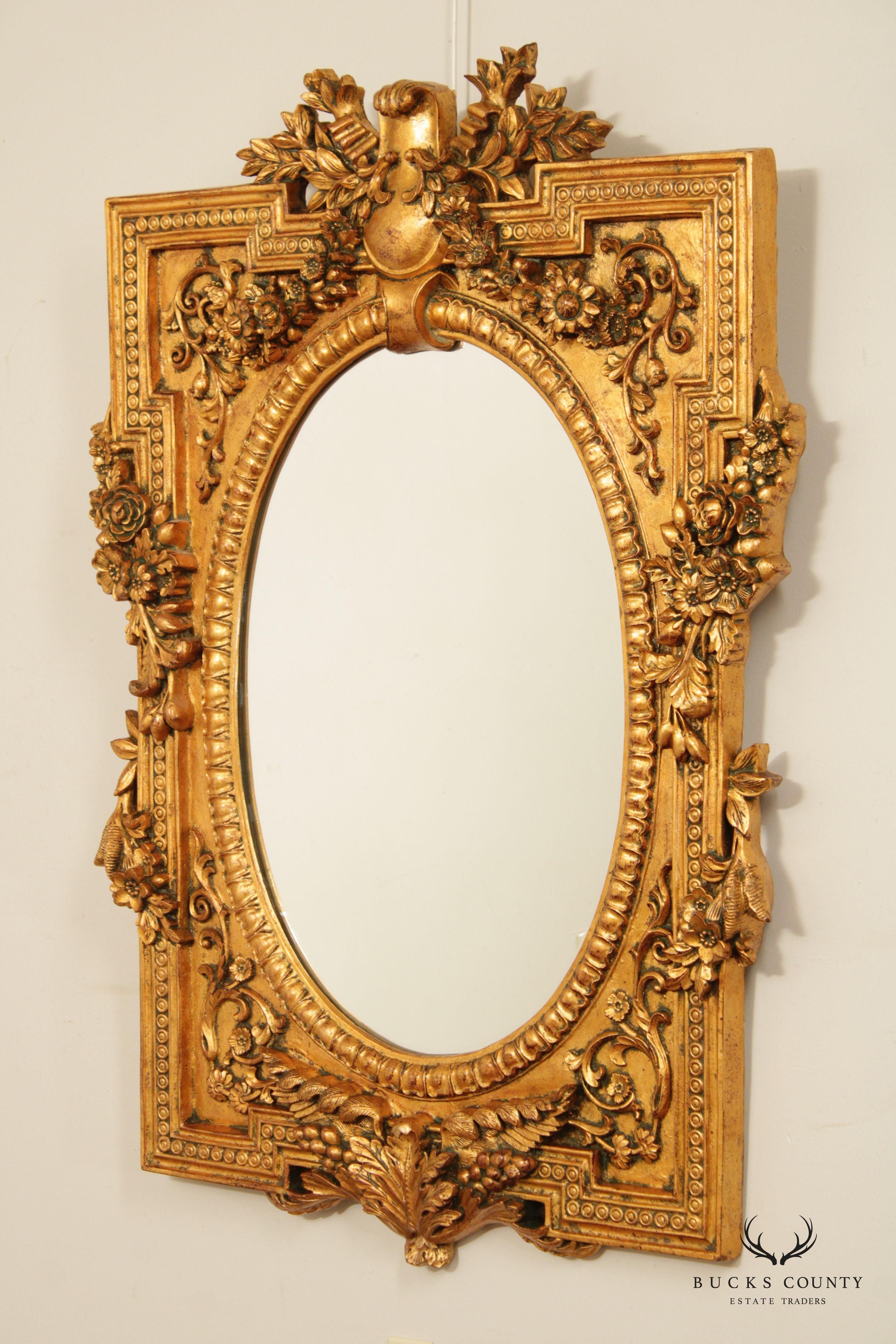 French Style Ornate Floral Carved Gilt Wall Mirror