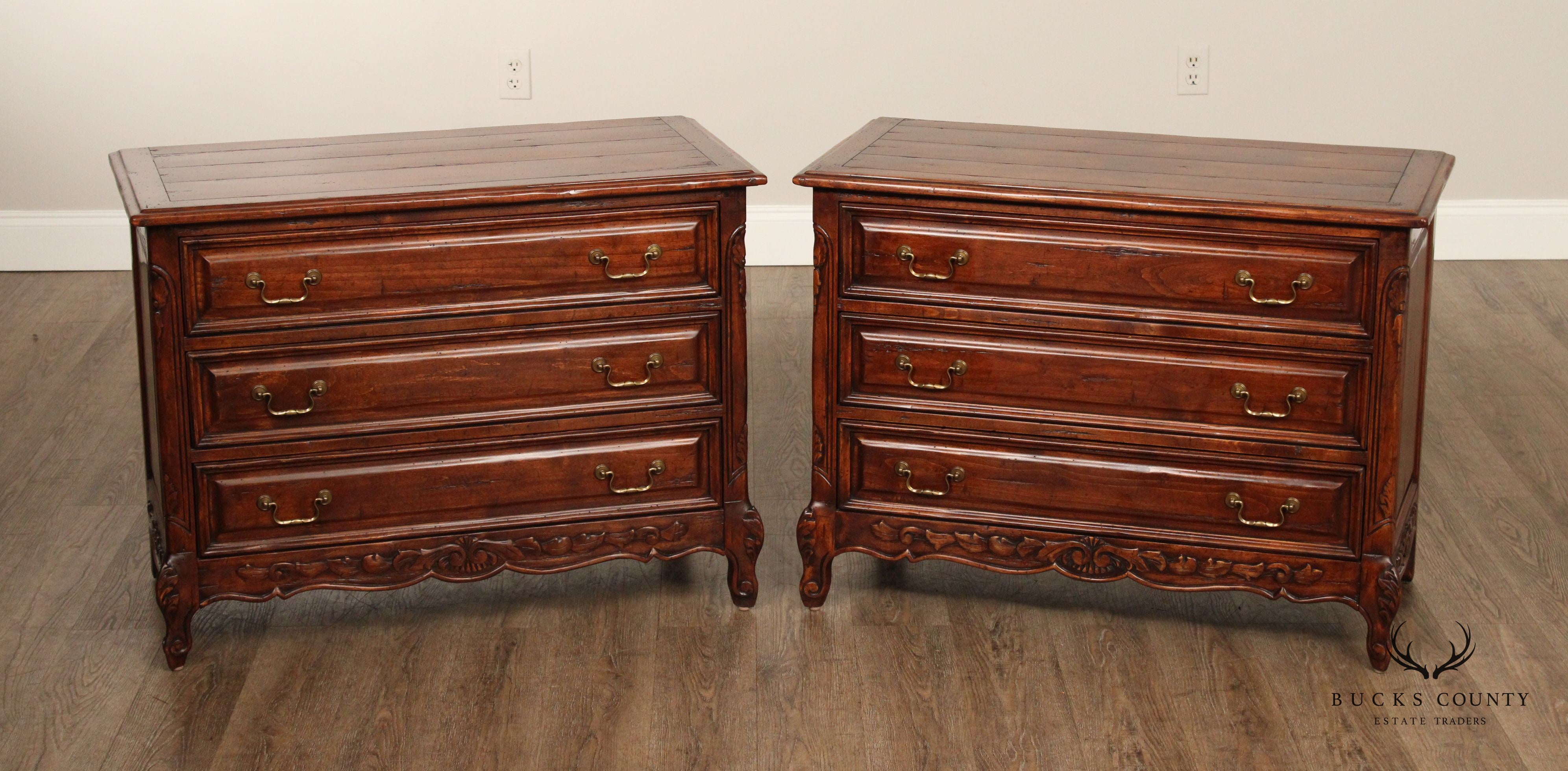 Guy Chaddock French Country Style Pair Of Three Drawer Chest Nightstands