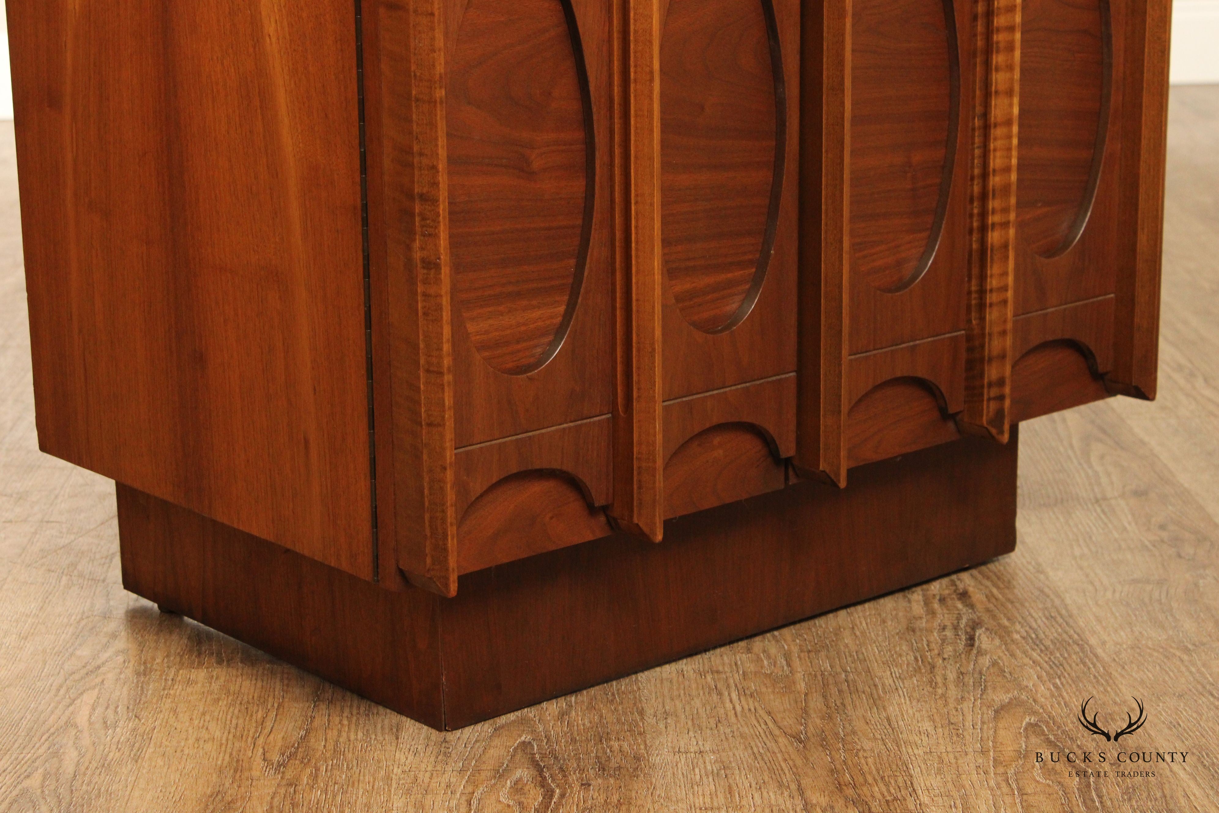 Tobago Mid Century Modern Sculpted Walnut Nightstand Cabinet