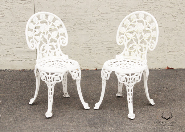 Vintage Rose Pattern Pair Aluminum Garden Bistro Chairs