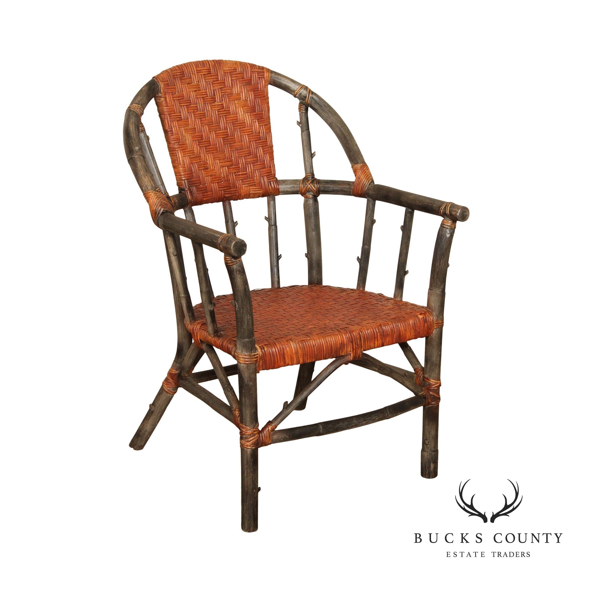 Palecek Adirondack Style Bamboo and Woven Rattan Armchair