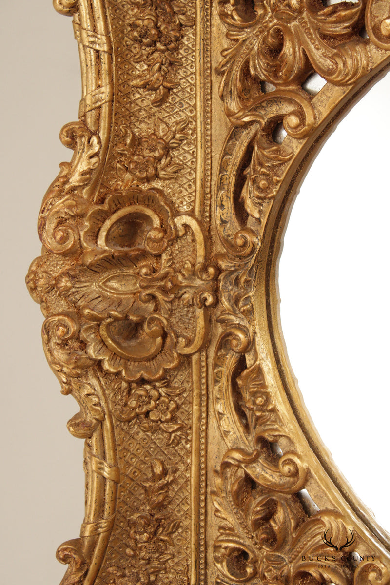 French Rococo Ornate Gilt Frame Oval Wall Mirror