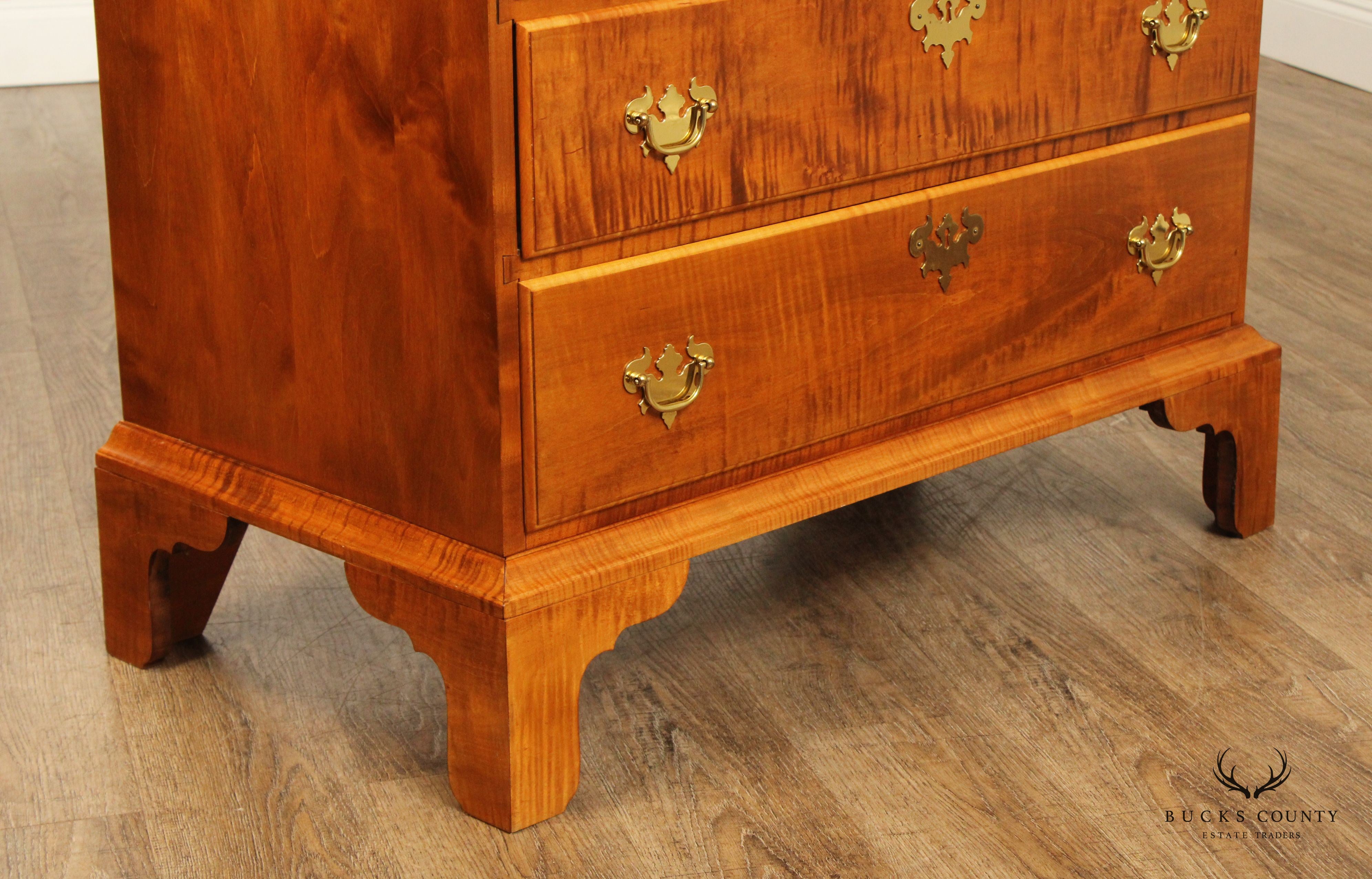 Tiger Maple Custom Crafted Chippendale Style Chest Of Drawers