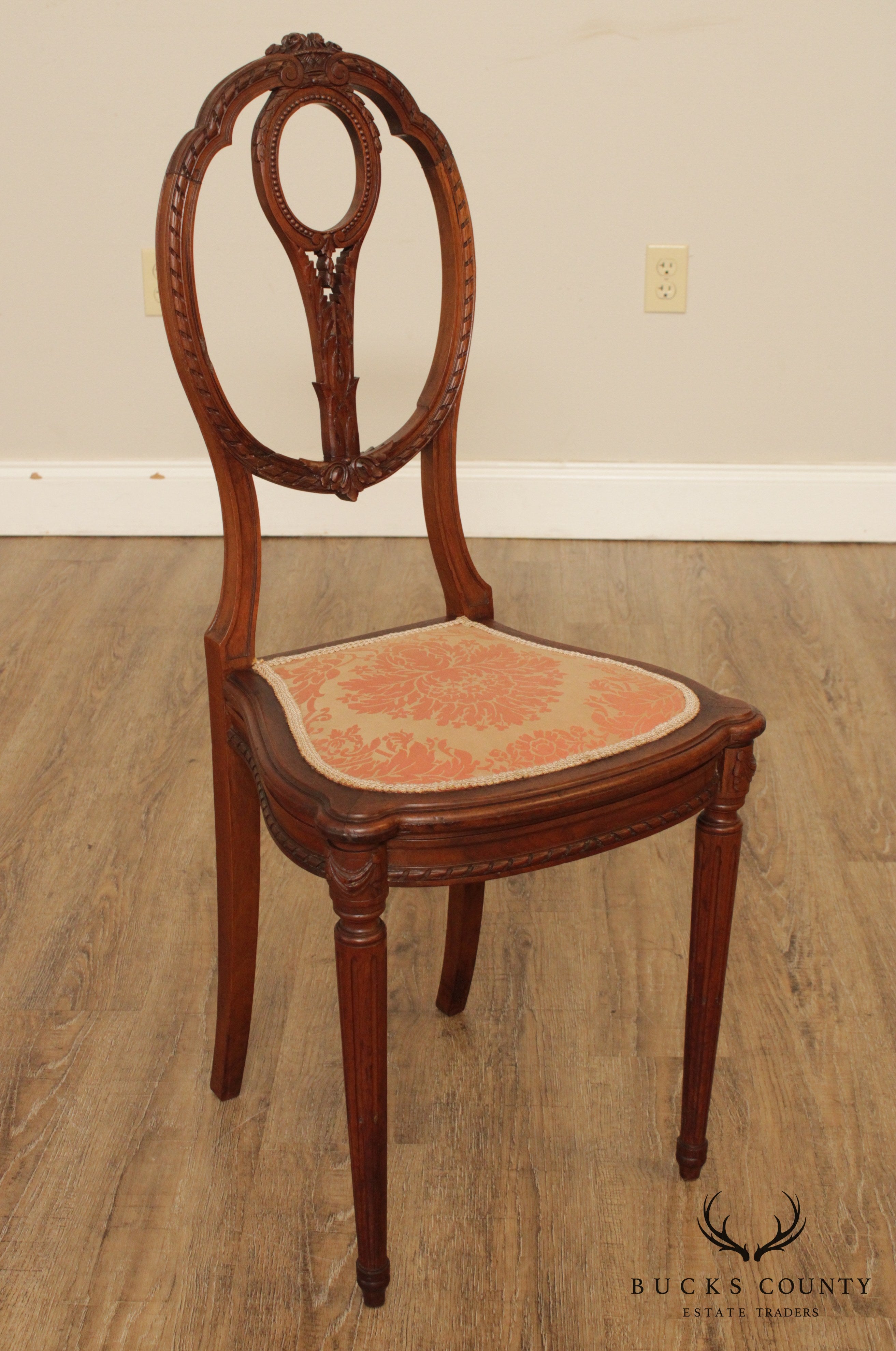 Antique Edwardian Period Pair Carved Walnut Side Chairs