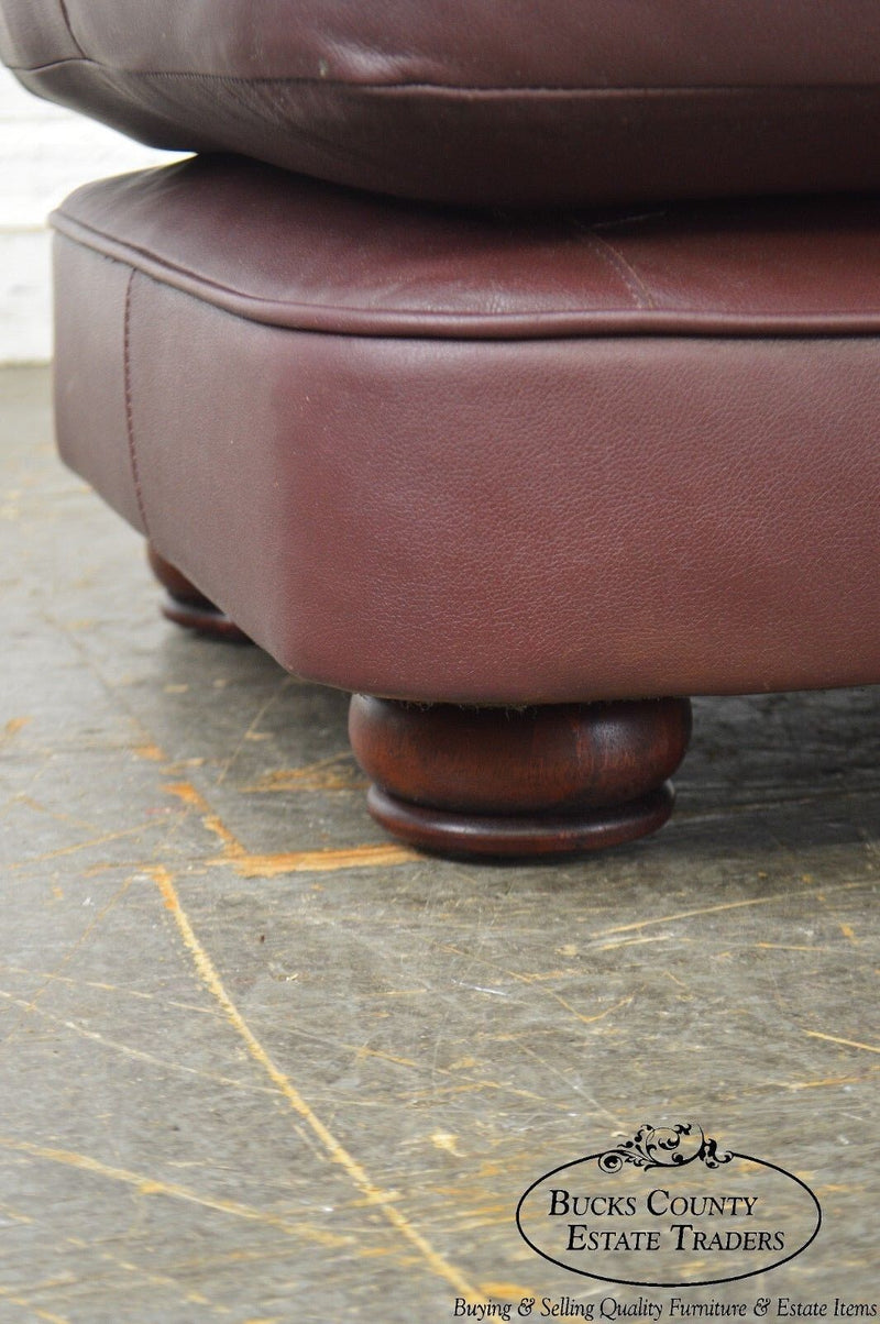 Classic Leather Bun Foot Russet Brown Leather Ottoman