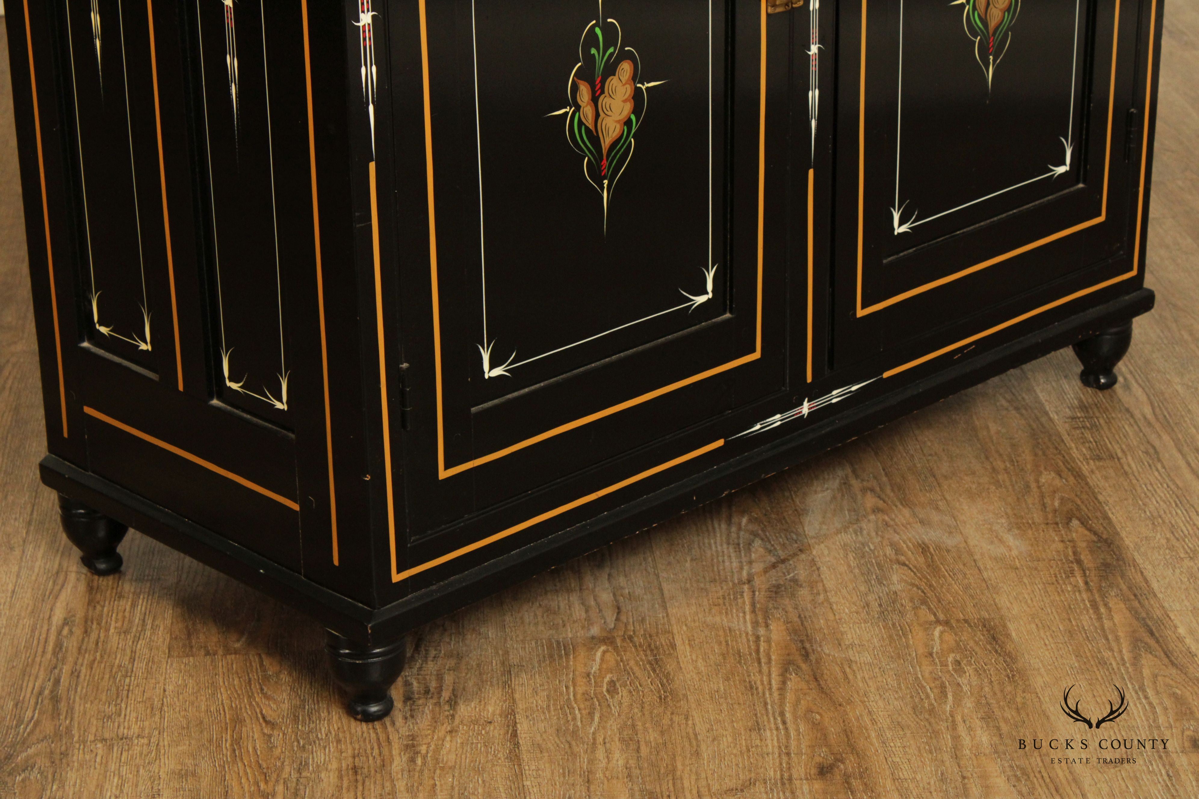 Antique Hand Painted Ebonized Jelly Cupboard