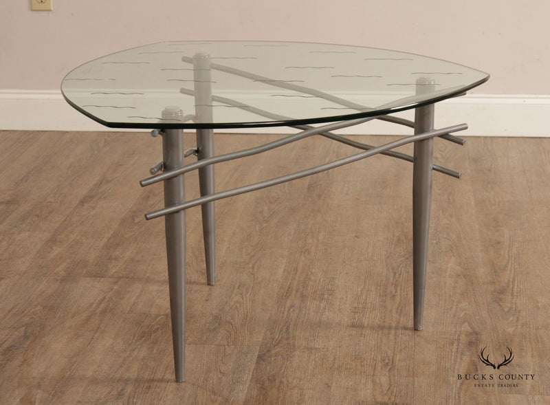 Modern Triangular Glass Top Brushed Steel Table