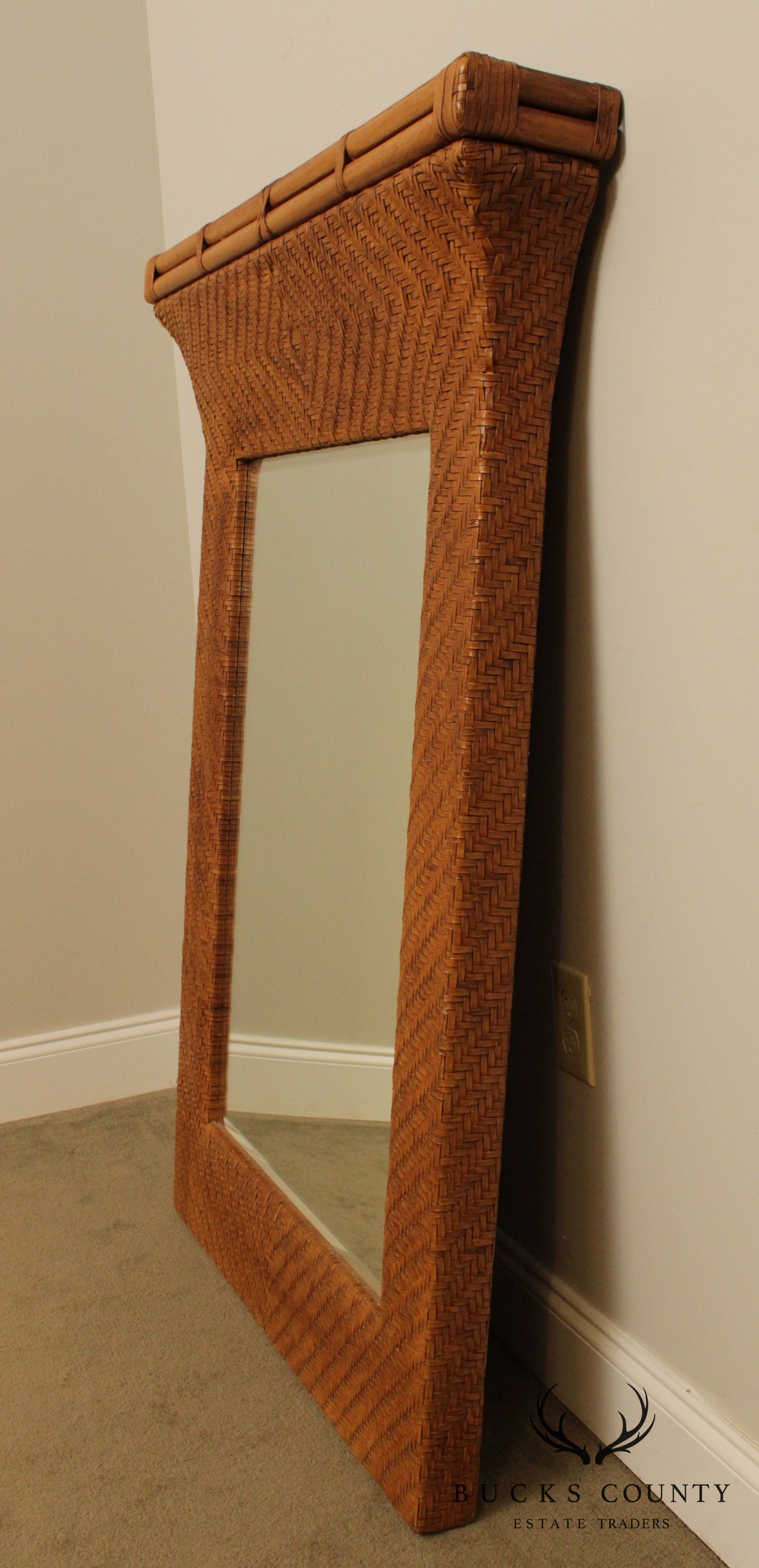 Henredon Rattan & Woven Leather Wall Mirror