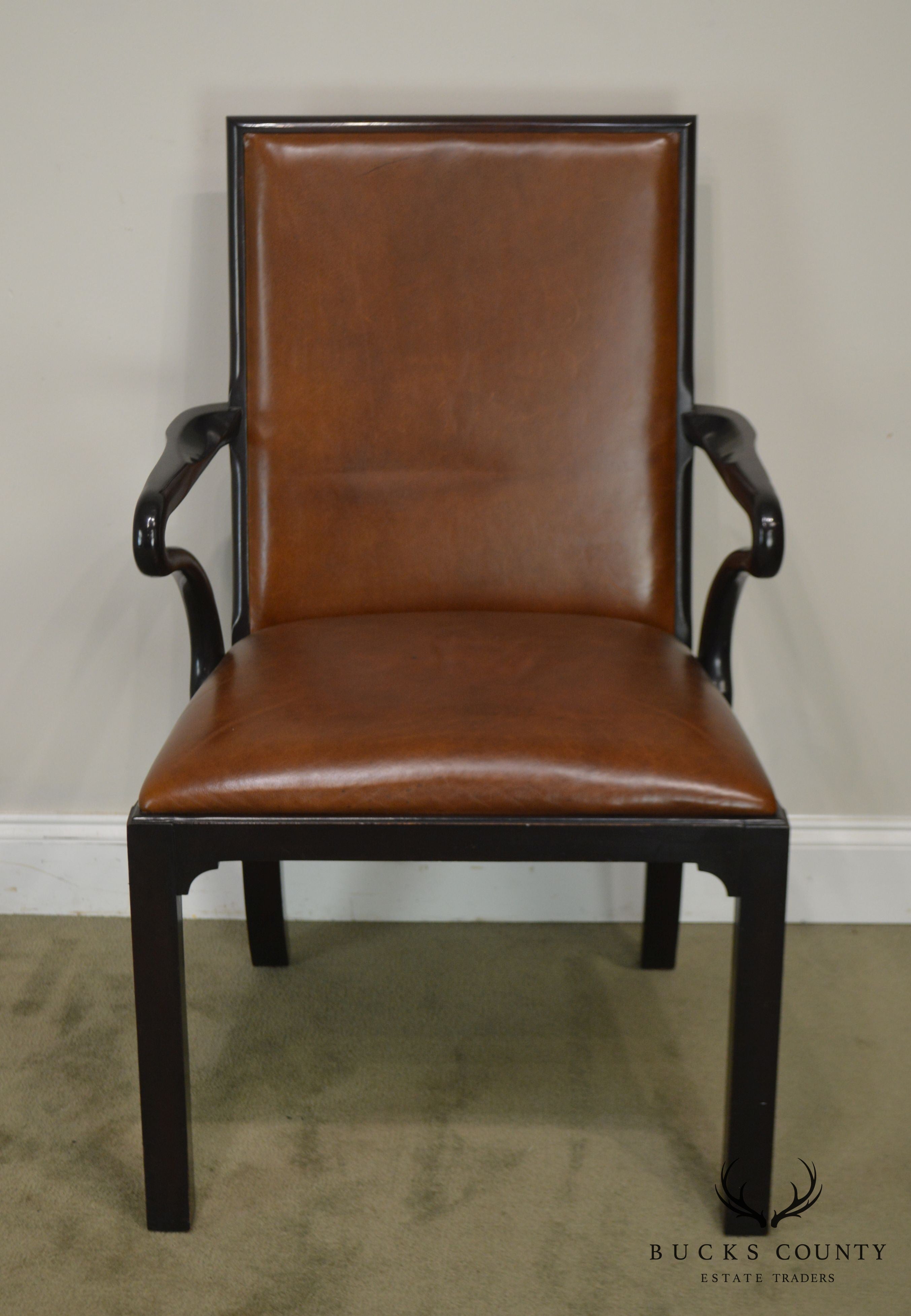 George II Style Quality Brown Leather Armchair