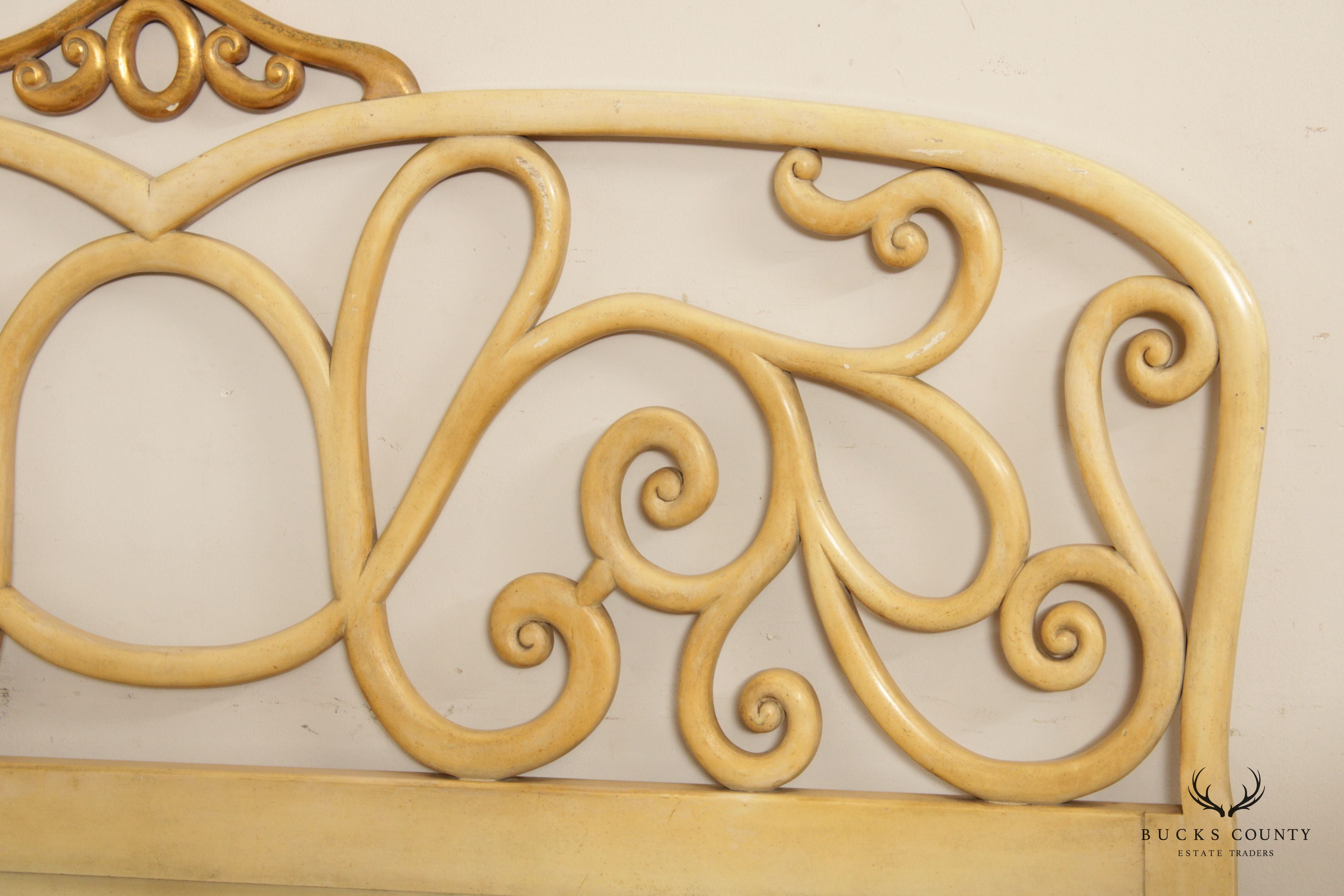 Hollywood Regency Cream Painted King Size Headboard