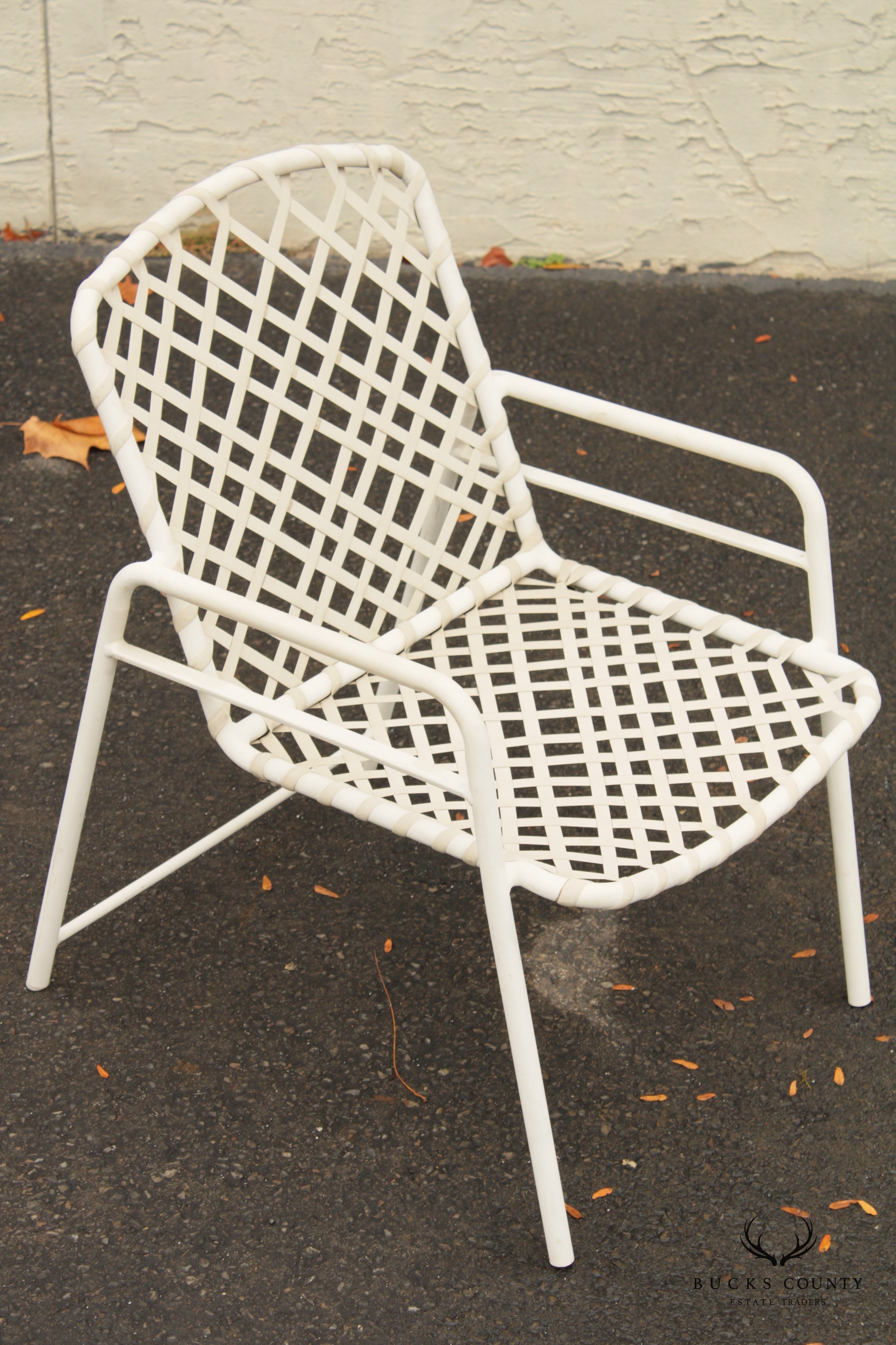 Mid Century Modern Set of Four Aluminum and Vinyl Outdoor Patio Armchairs