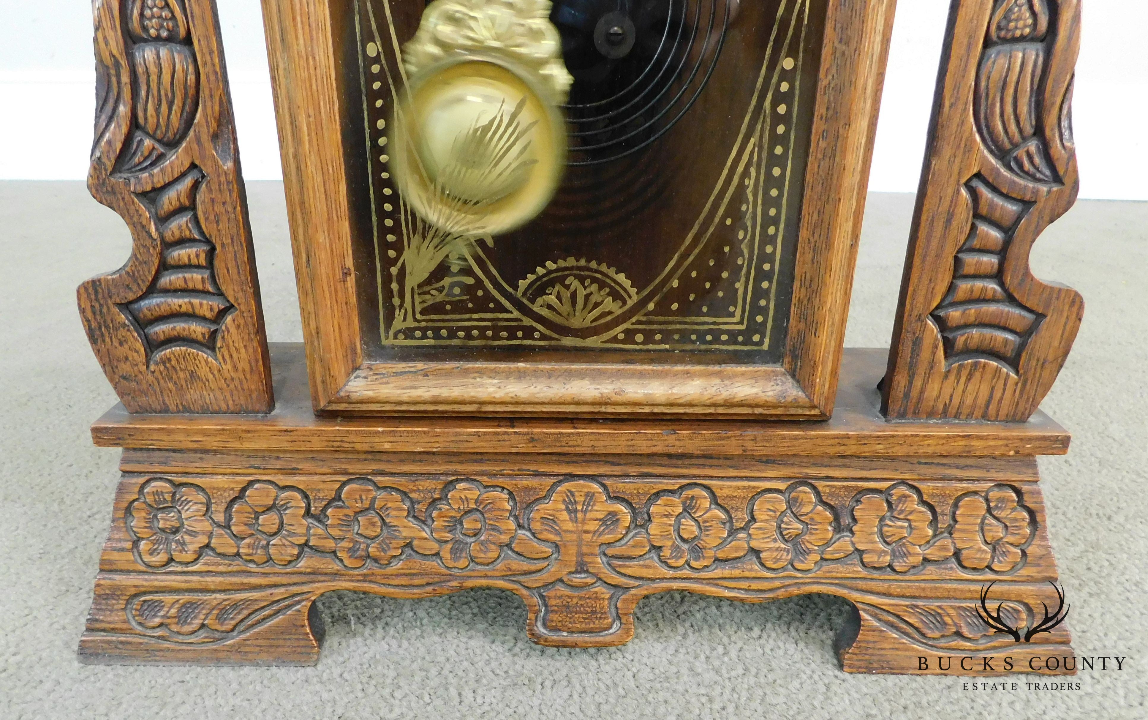 New Haven Antique Lion Carved Oak Gingerbread Kitchen Clock