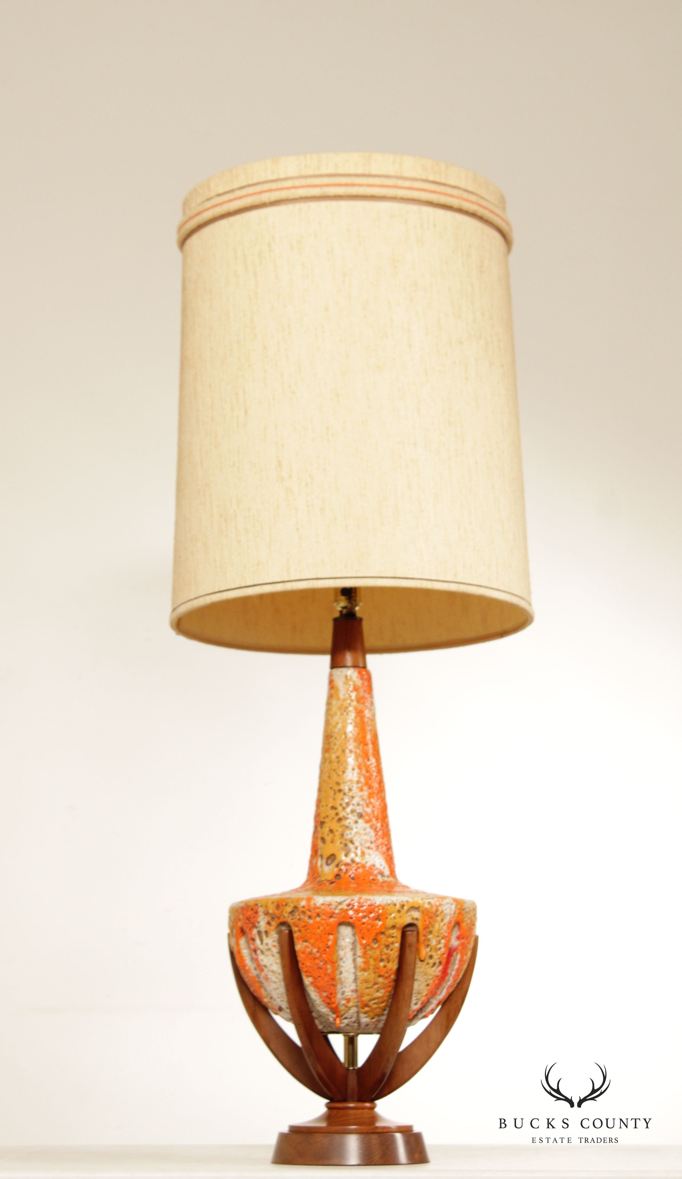 Mid Century Modern Pair Lava Ceramic Table Lamps