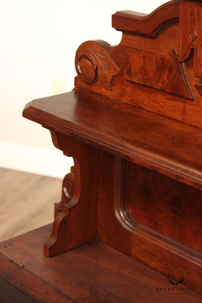 Antique Victorian Carved Walnut Secretary Desk
