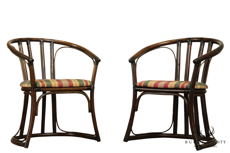 Ficks Reed Vintage Pair Rattan Curved Back Armchairs