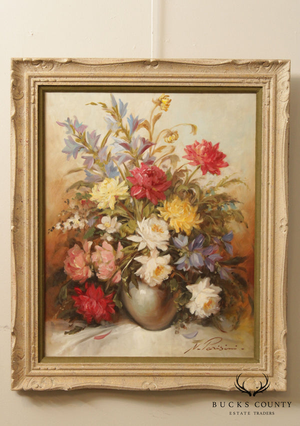 Nicole Parisini Still Life Bouquet of Flowers in Vase Oil Painting on Canvas