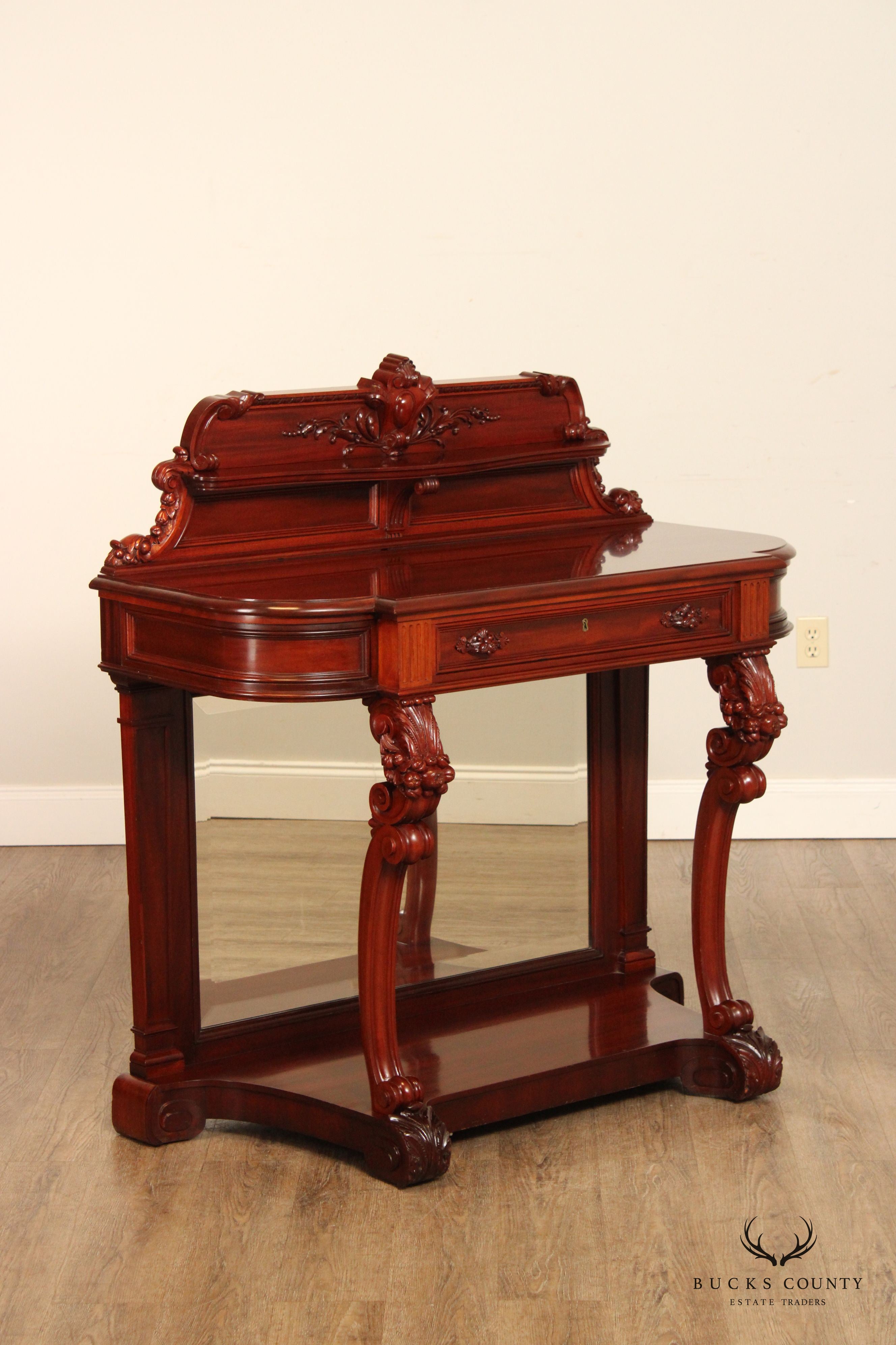 Antique Victorian Renaissance Revival Carved Mahogany Console Table