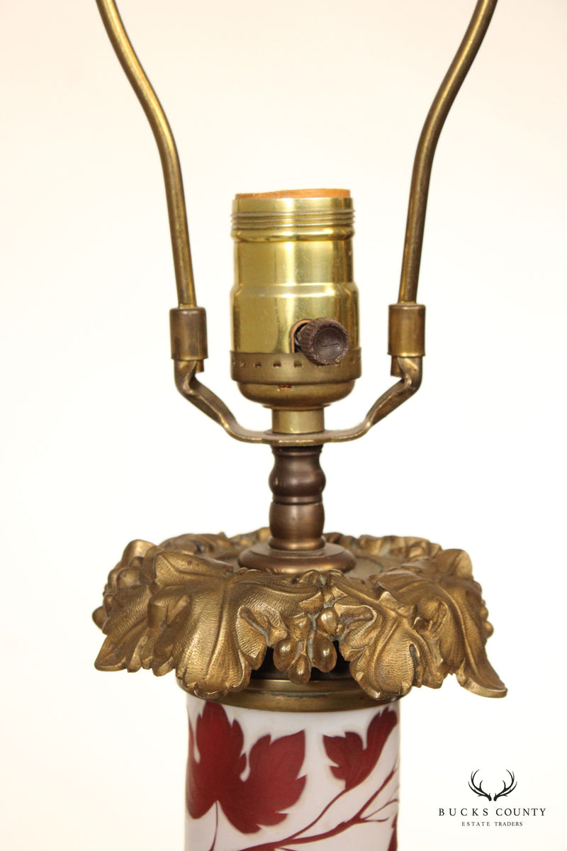 Vintage Frosted Glass and Brass Columnar Table Lamp