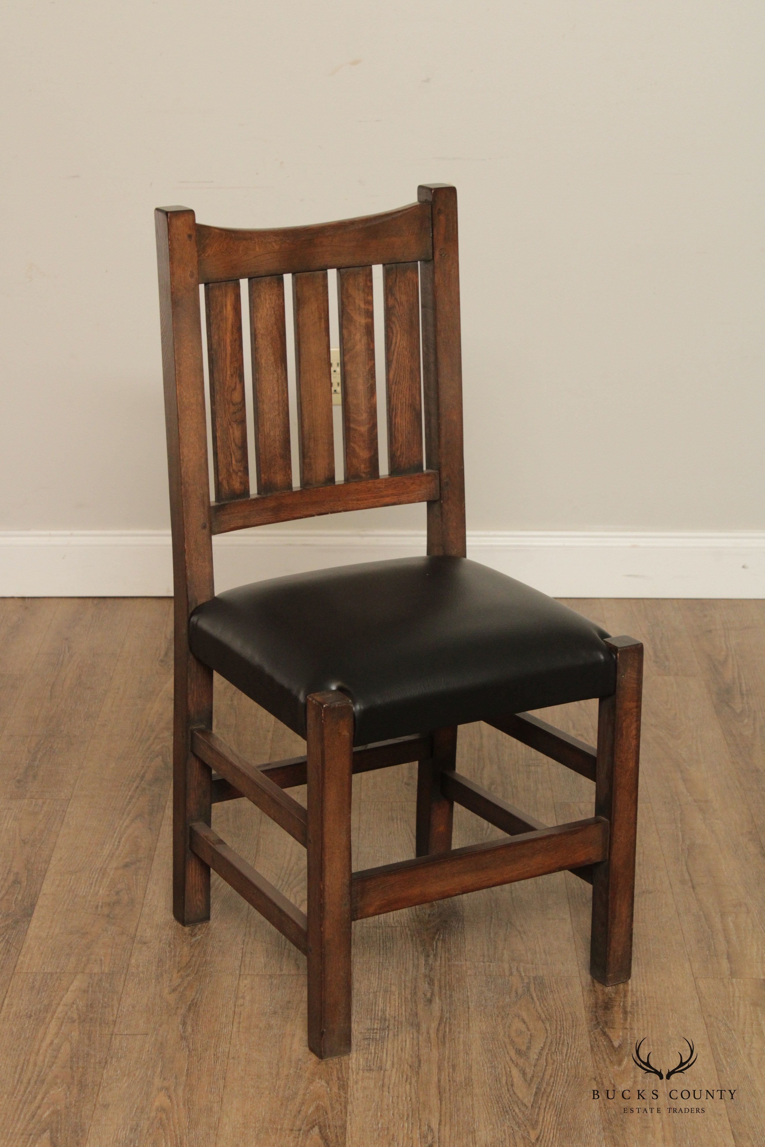 Mission Style Set of Four Solid Oak Dining Side Chairs