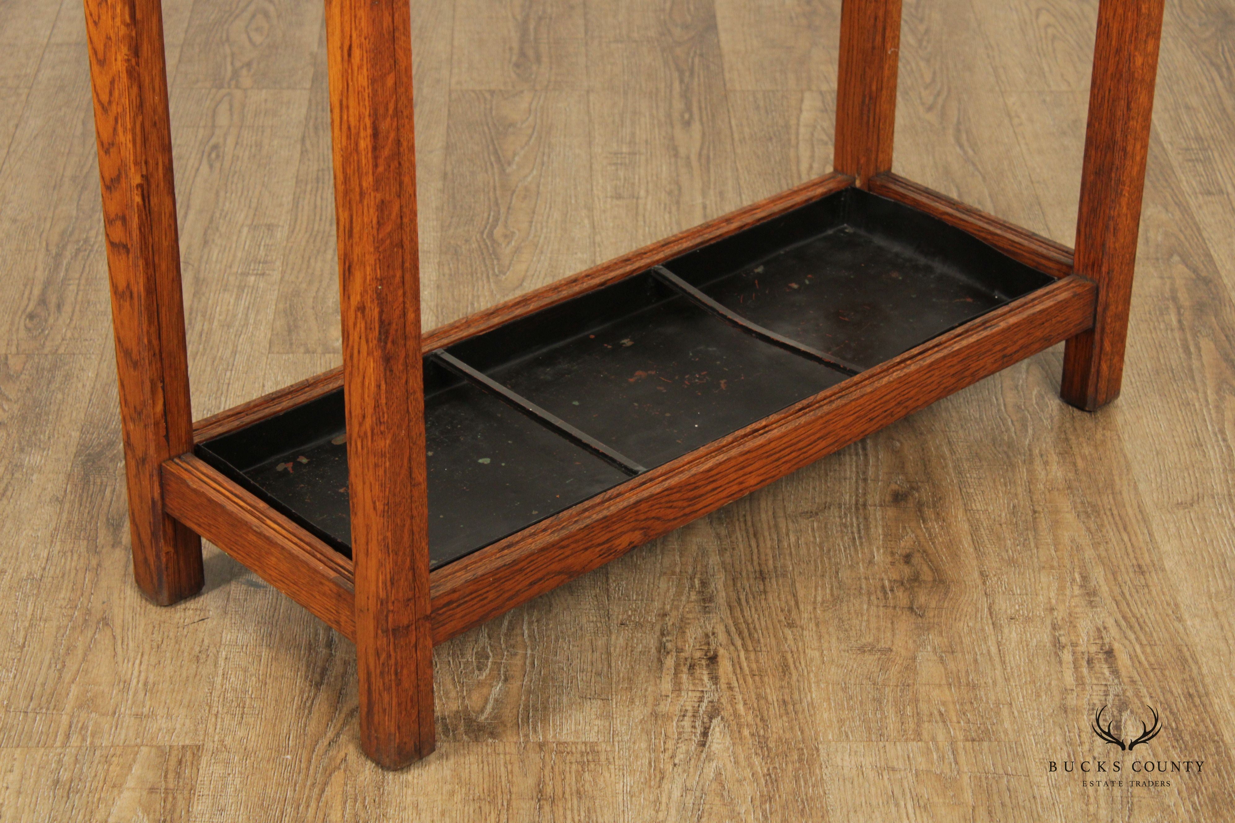 Antique Mission Oak Three Section Umbrella Stand