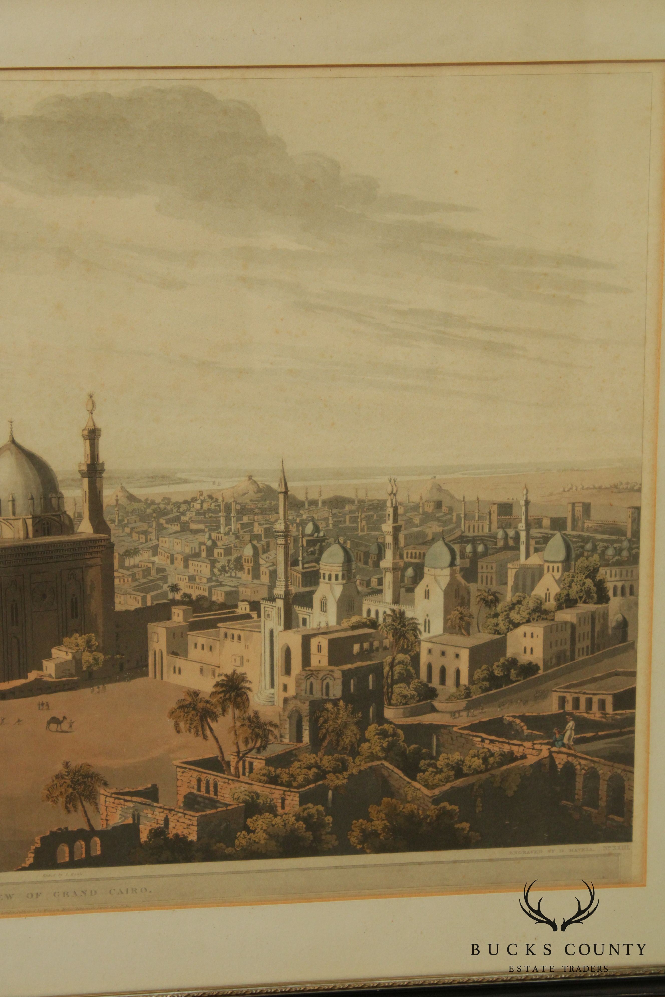 Henry Salt 'The Pyramids at Cairo', 'View of Grand Cairo' 2 Hand Colored Engravings