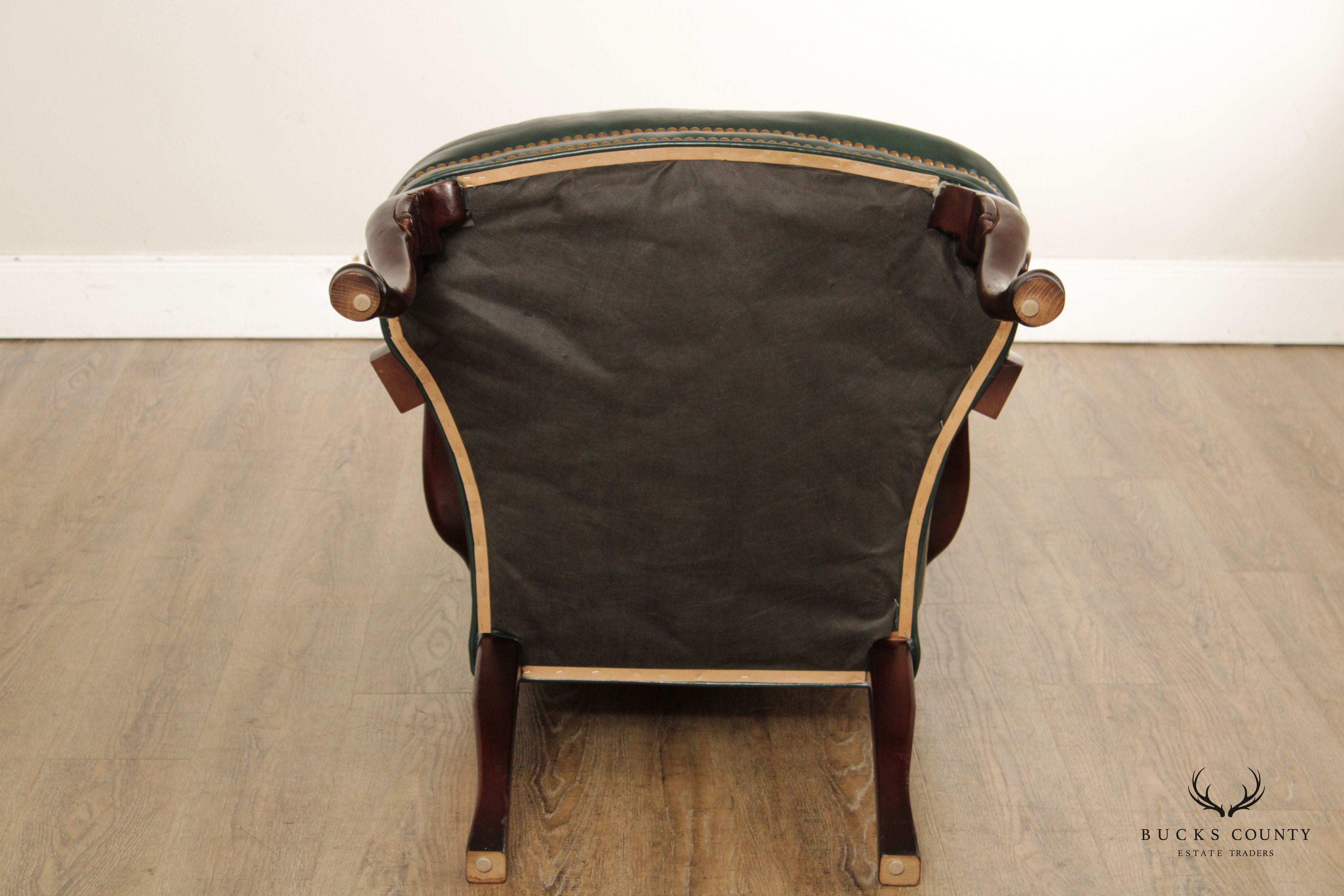 Queen Anne Style Mahogany and Leather Armchair