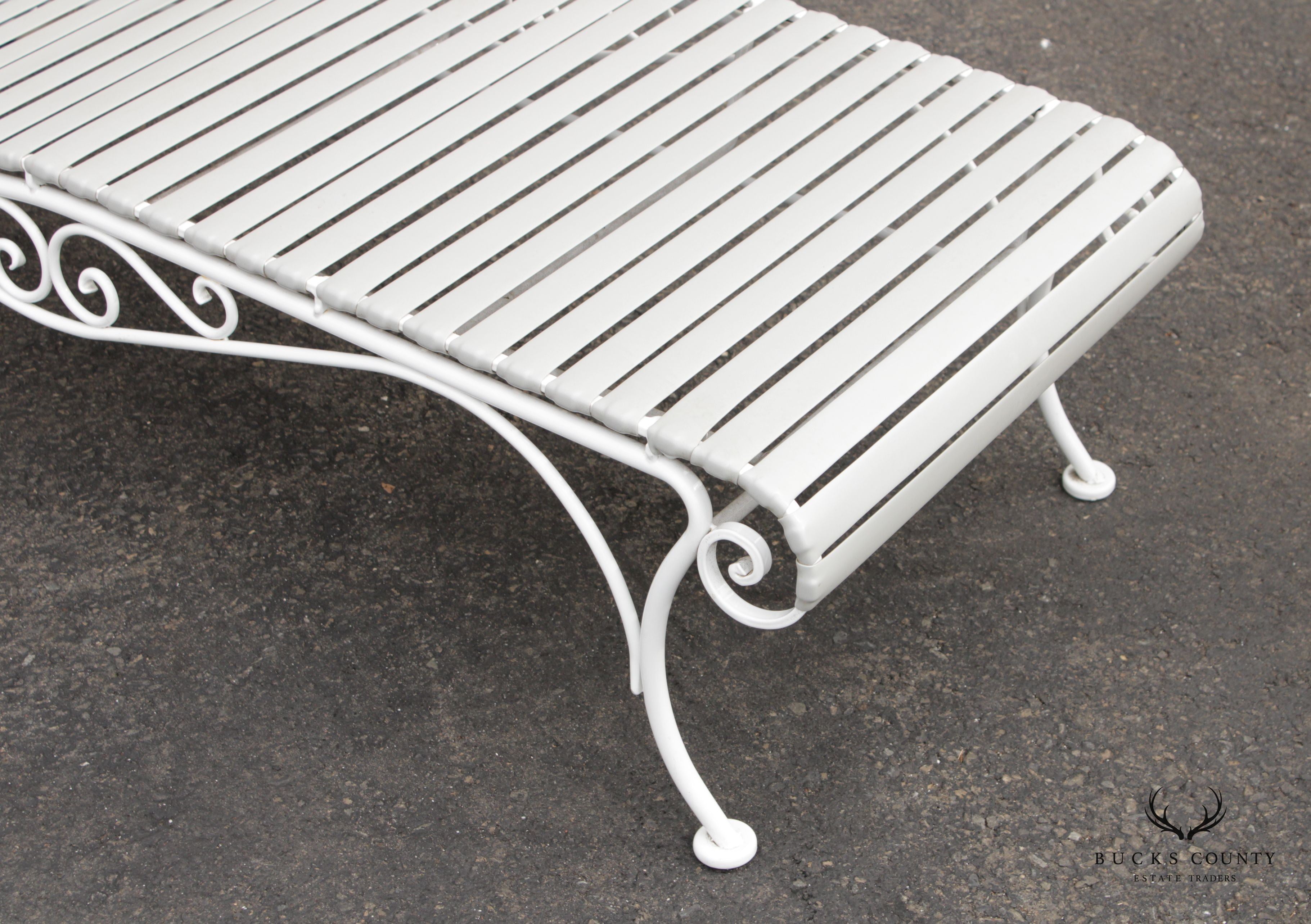 Vintage Scrolled Iron Pair of Patio Chaise Lounges (A)