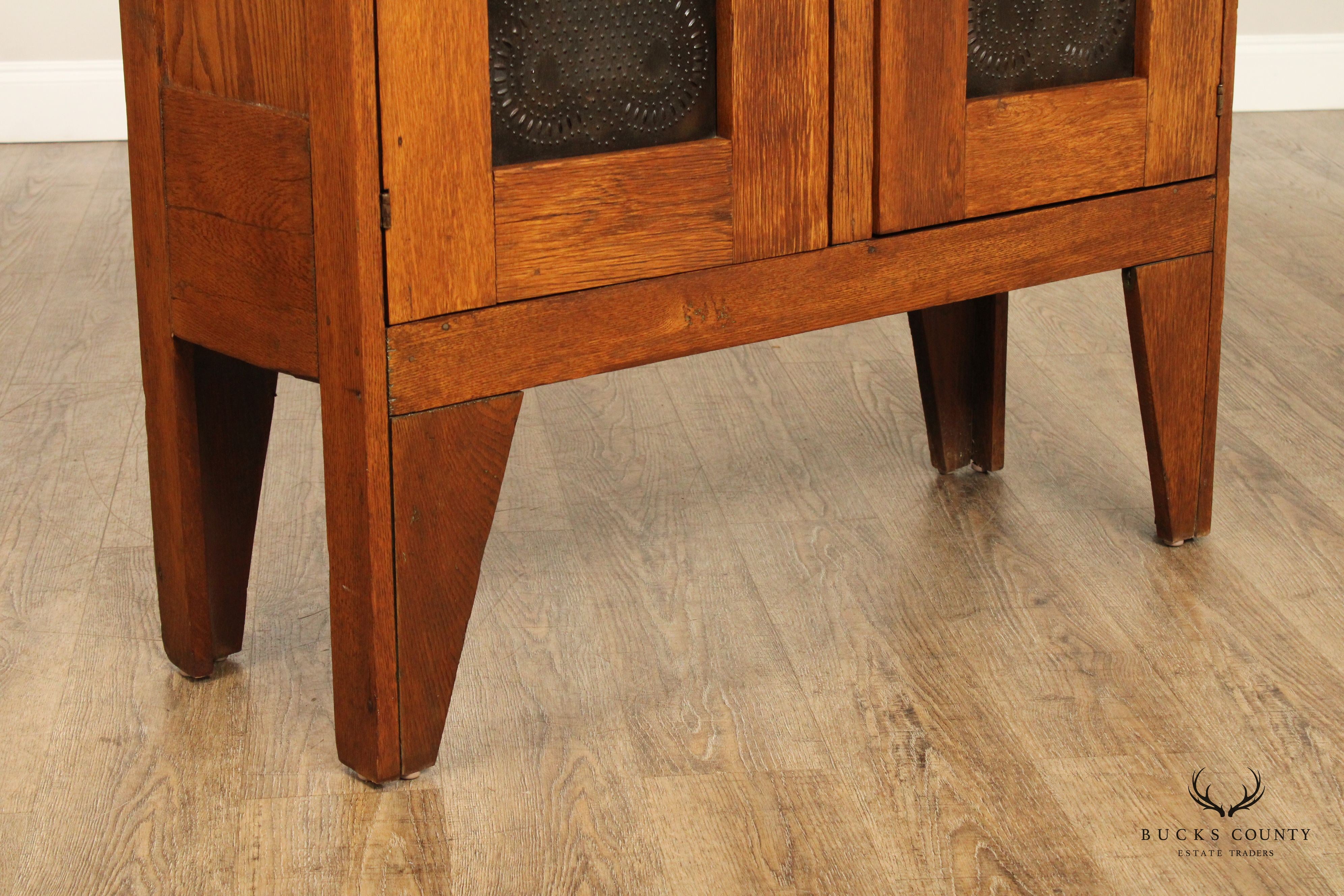 Antique American Oak and Punched Tin Pie Safe Cabinet