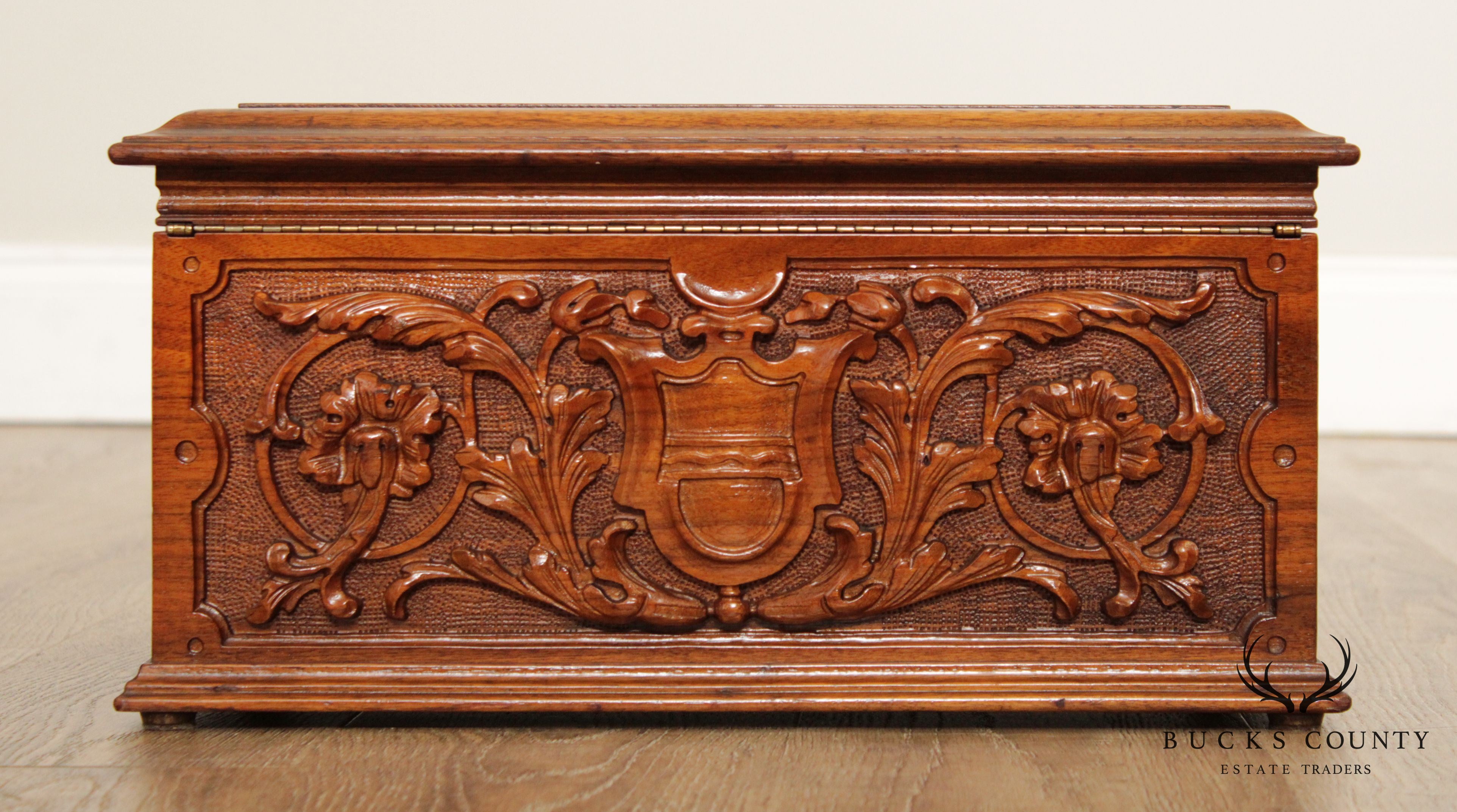 Antique Carved Walnut Humidor Box