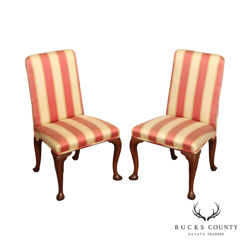 Kittinger Colonial Williamsburg Queen Anne Style Pair Mahogany And Upholstered Side Chairs
