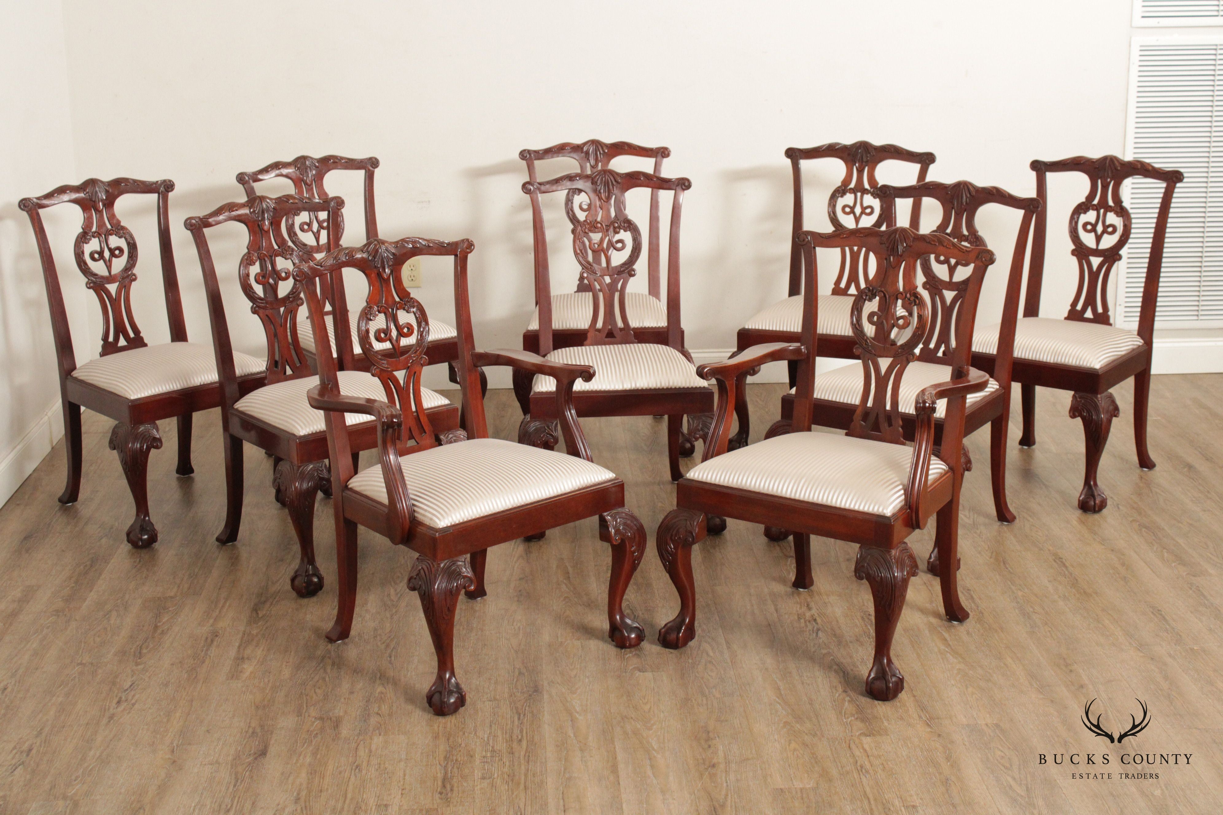 Baker Chippendale Style Set of Ten Carved Mahogany Dining Chairs