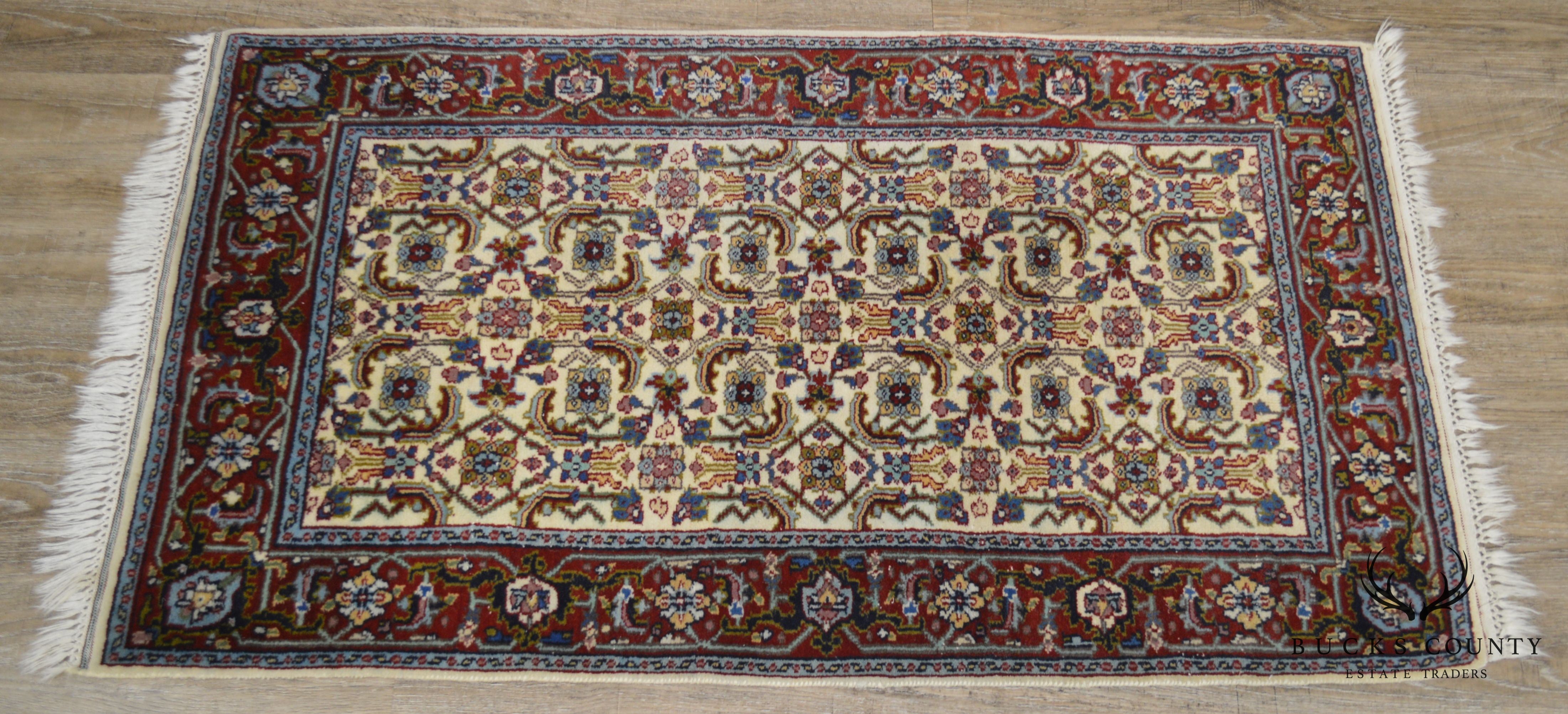 Hand Tied Red, Blue and Tan Area Throw Rug